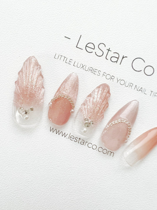Reusable Pink Mermaid | Premium Press on Nails Gel | Fake Nails | Cute Fun Colorful Gel Nail Artist faux nails BB311