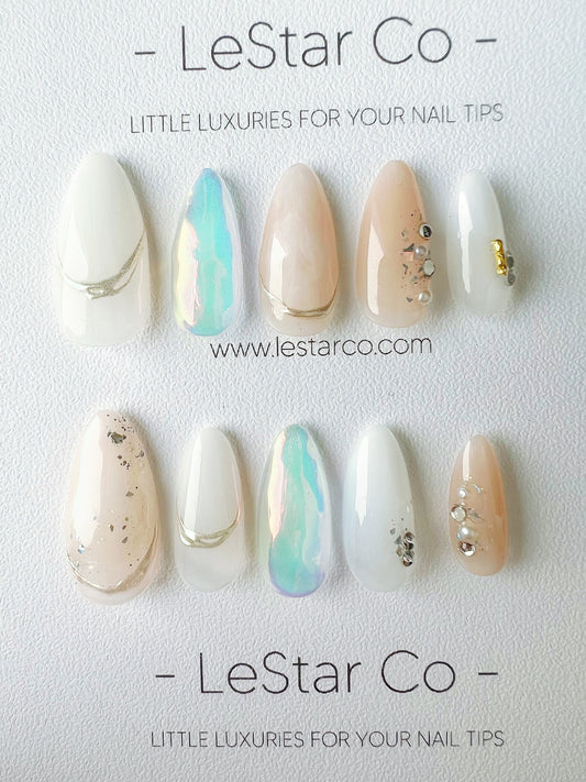 Reusable Misty Opal | Premium Press on Nails Gel | Fake Nails | Cute Fun Colorful Gel Nail Artist faux nails BB316