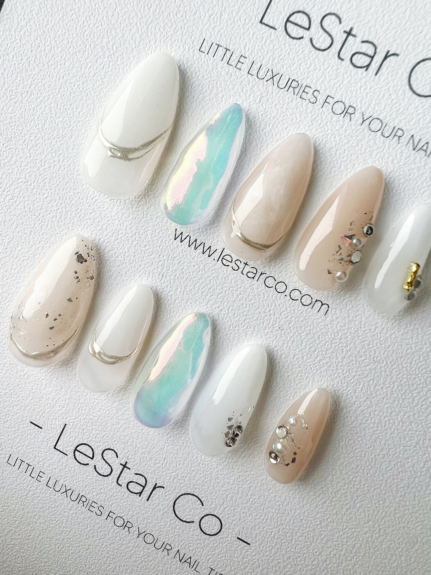 Reusable Misty Opal | Premium Press on Nails Gel | Fake Nails | Cute Fun Colorful Gel Nail Artist faux nails BB316