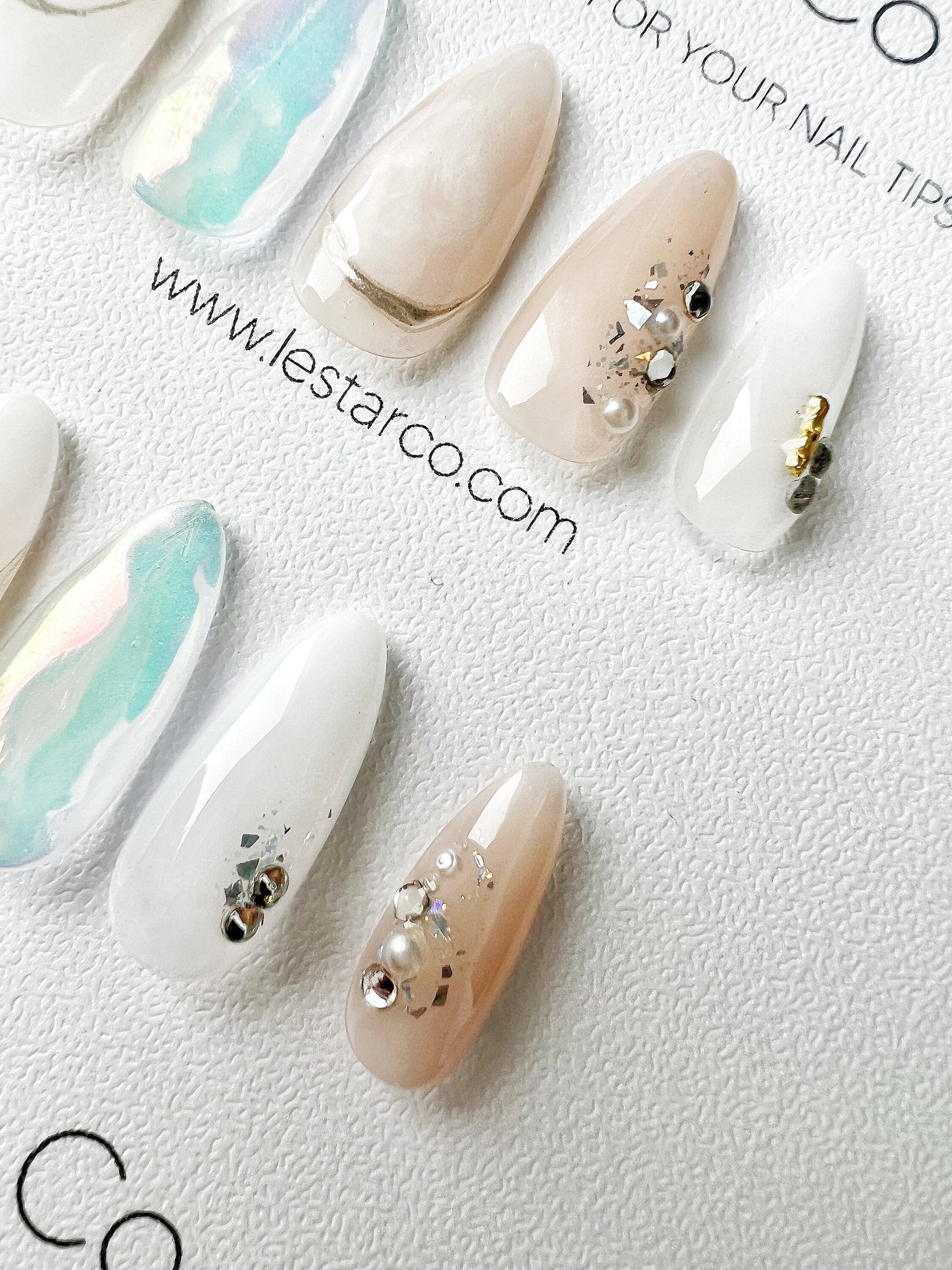 Reusable Misty Opal | Premium Press on Nails Gel | Fake Nails | Cute Fun Colorful Gel Nail Artist faux nails BB316