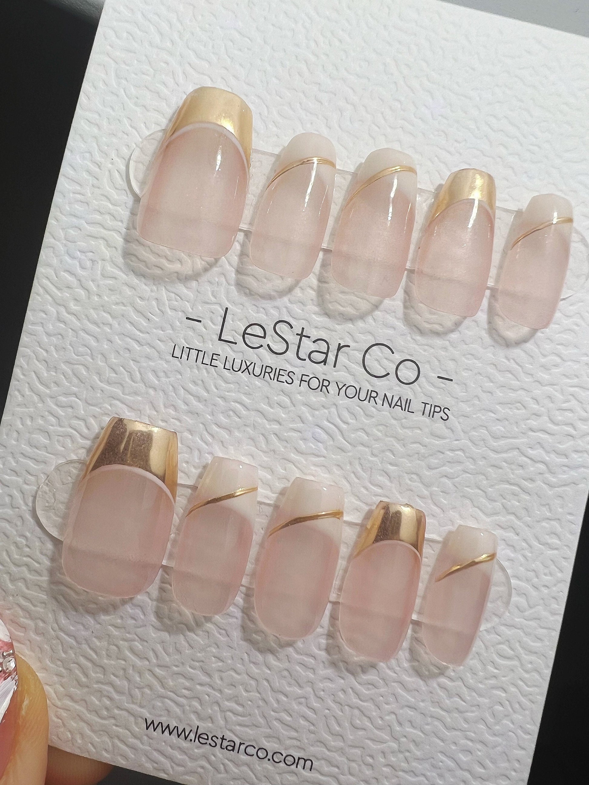 Reusable Gold French Tip | Premium Press on Nails Gel | Fake Nails | Cute Fun Colorful Gel Nail Artist faux nails BB330