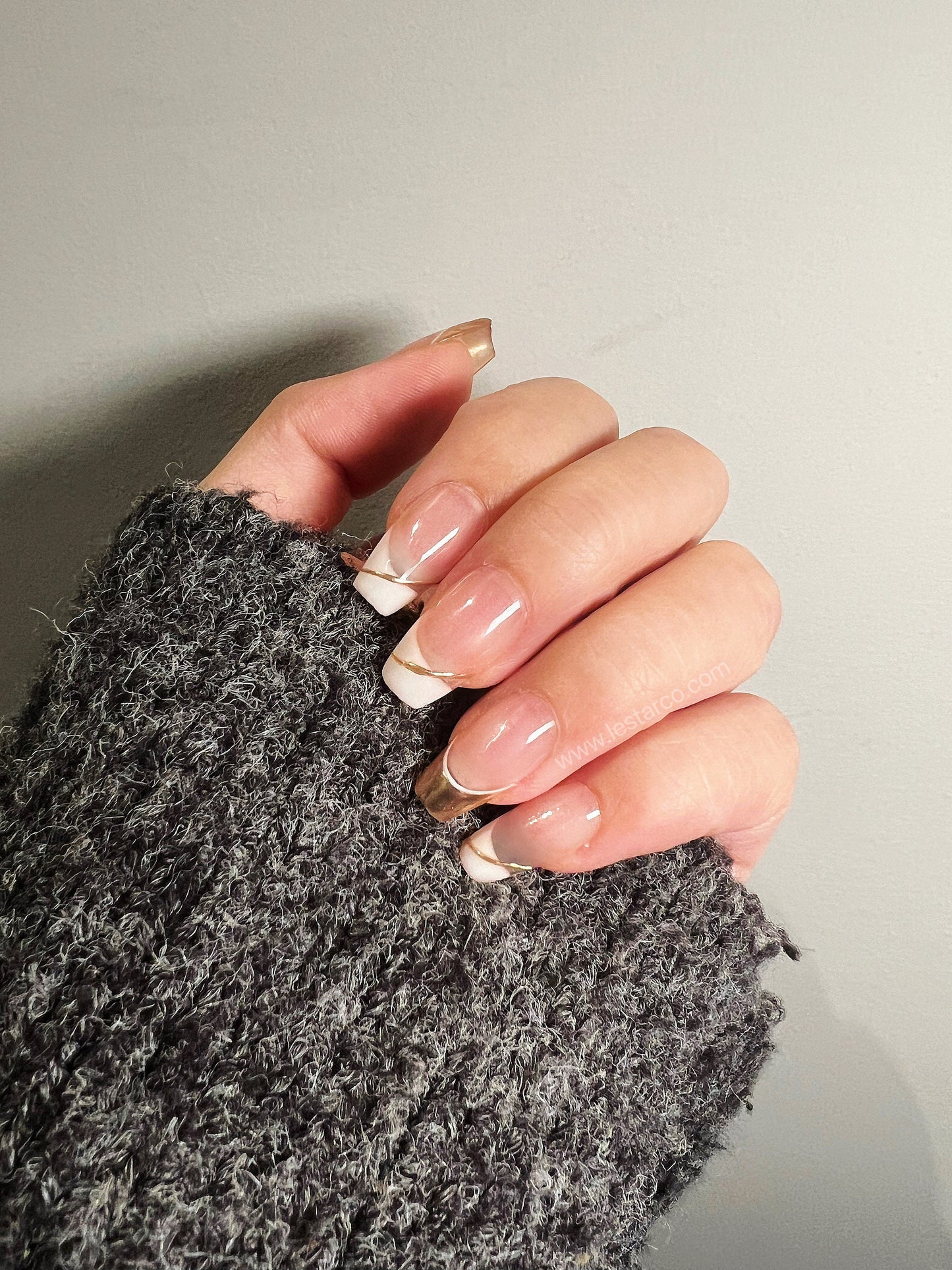 Reusable Gold French Tip | Premium Press on Nails Gel | Fake Nails | Cute Fun Colorful Gel Nail Artist faux nails BB330