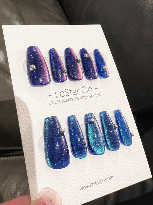 Reusable Green Purple Polar lights | Nails Premium Short Press on Nails Gel Manicure | Fake Nails | Handmade | Lestarco faux nails TMR360