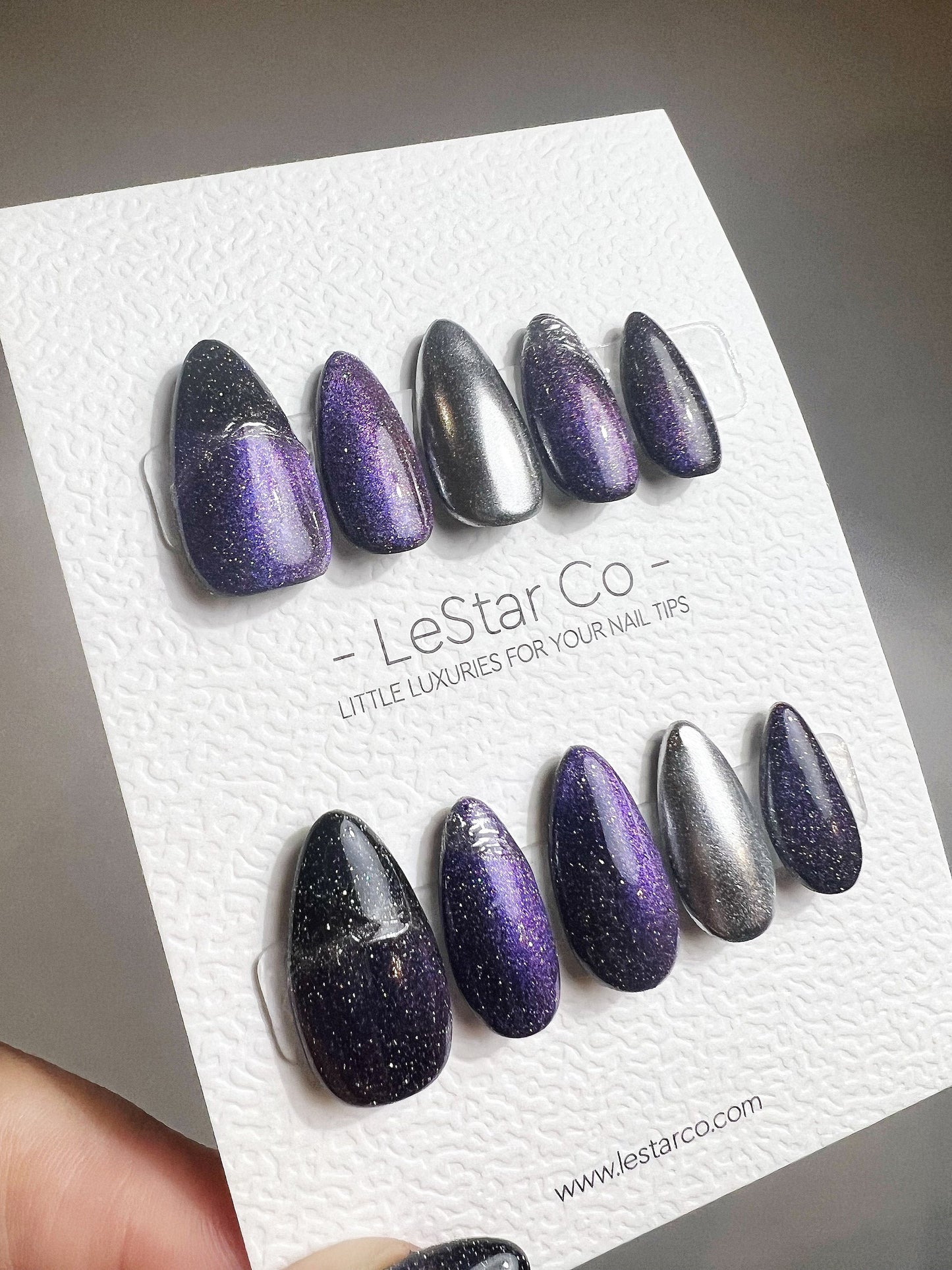 Reusable The Purple Universe Cat-Eye Effect | Premium Press on Nails Gel | Fake Nails | Cute Fun Colorful Gel Nail Artist faux nails TMR369