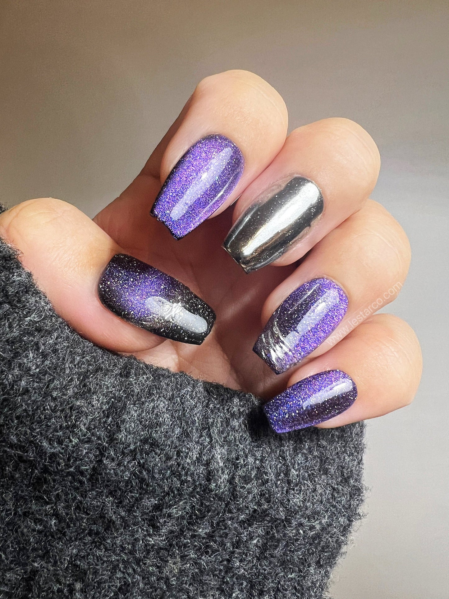 Reusable The Purple Universe Cat-Eye Effect | Premium Press on Nails Gel | Fake Nails | Cute Fun Colorful Gel Nail Artist faux nails TMR369