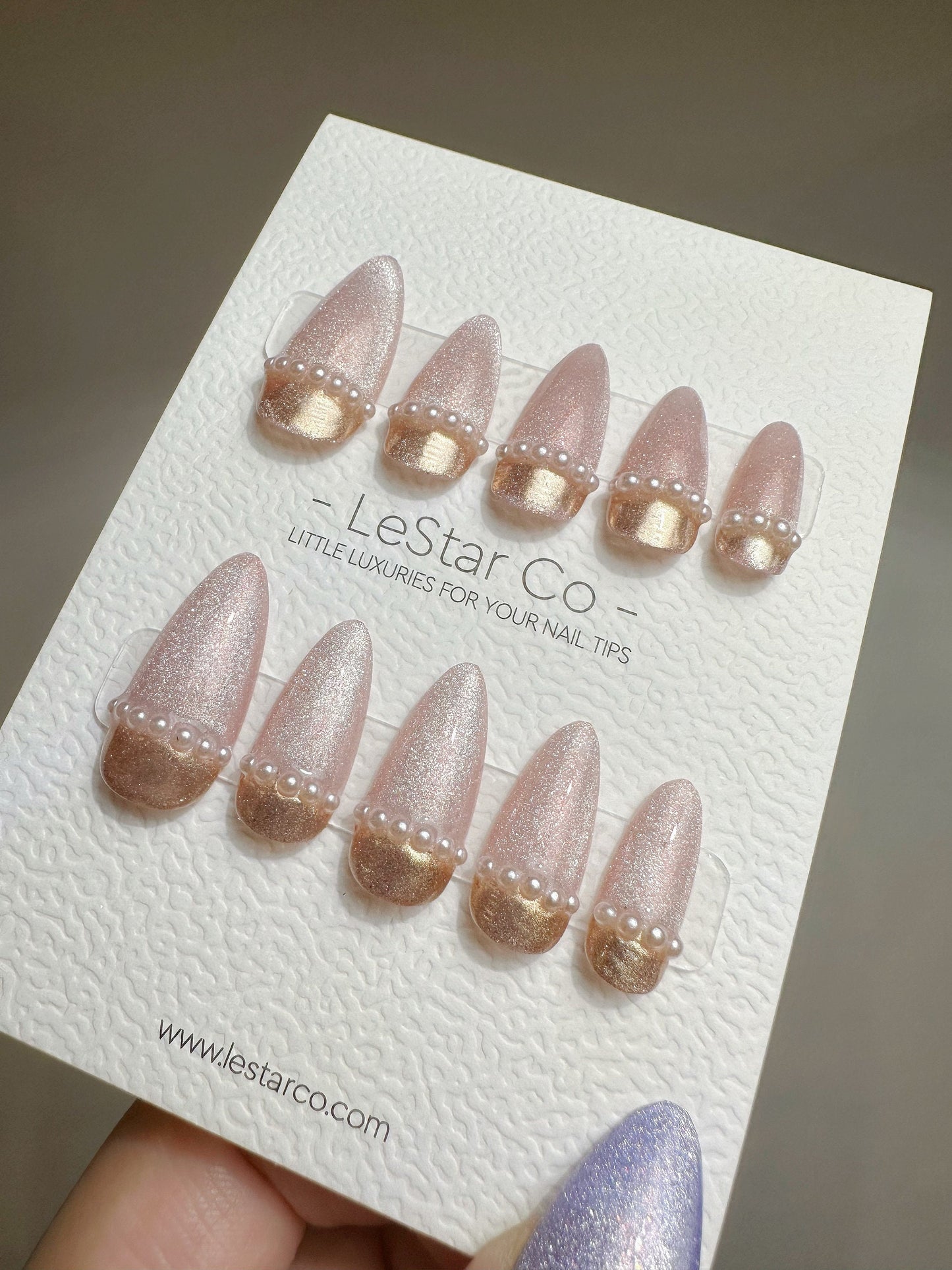 Reusable Love Piece Pink Cat Eye Gold Chrome | Premium Press on Nails Gel | Fake Nails | Cute Fun Colorful Gel Nail Artist faux nails 399zz
