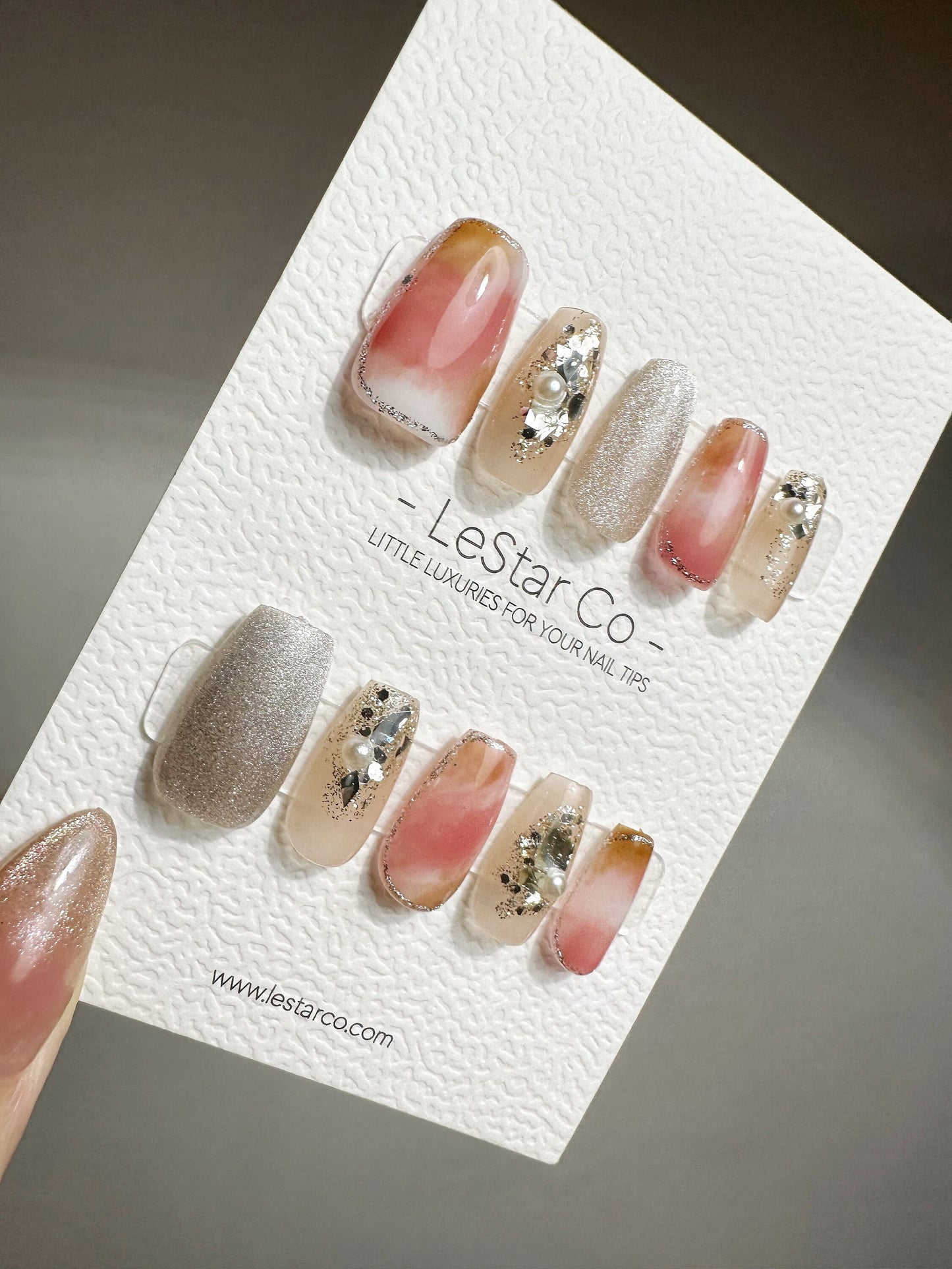 Reusable Rose Rocks Pink Ombre | Premium Press on Nails Gel | Fake Nails | Cute Fun Colorful Gel Nail Artist faux nails BB406