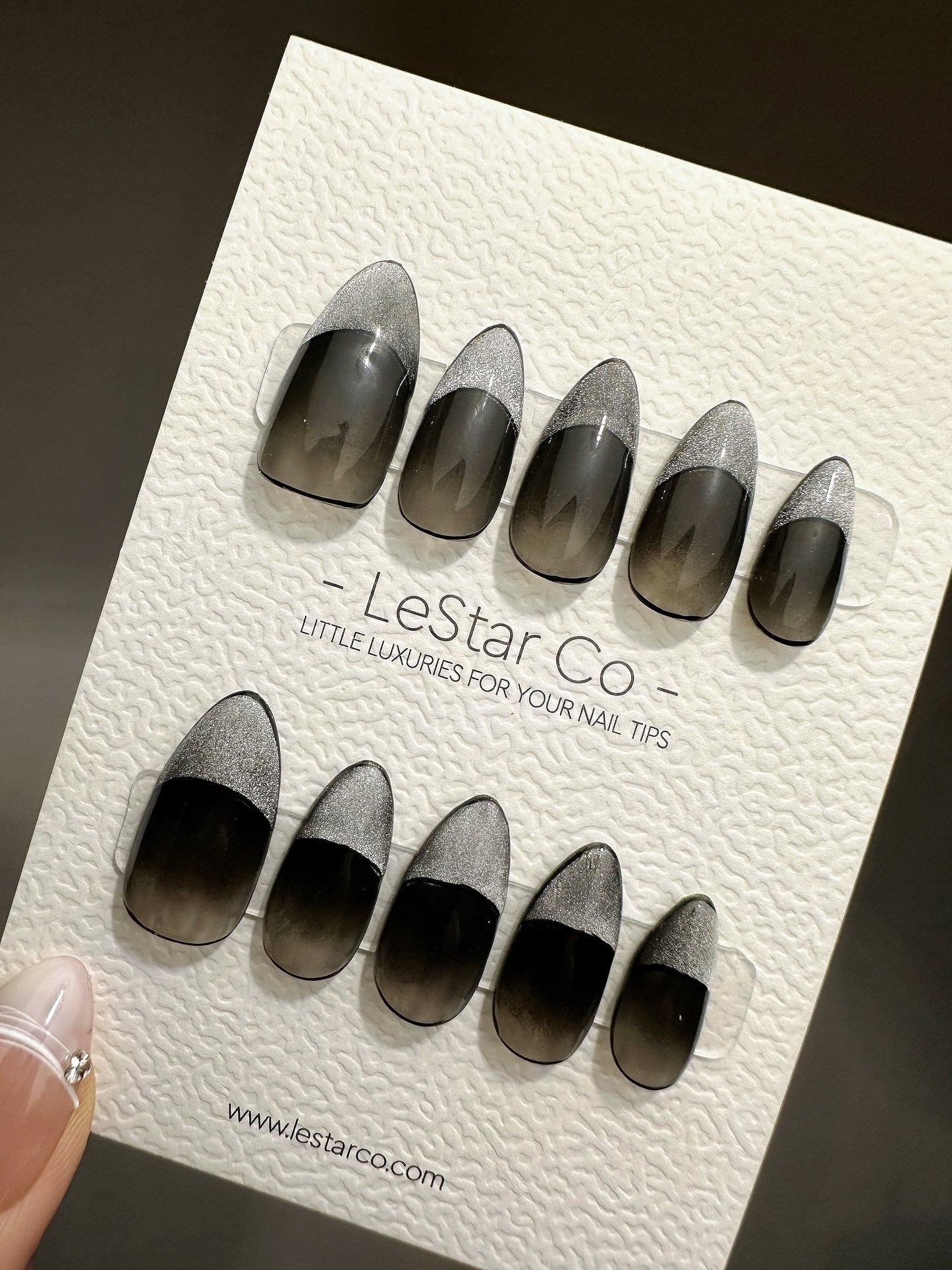 Reusable Walk Away Black Cat Eye French Tip | Premium Press on Nails Gel | Fake Nails | Cute Fun Colorful Gel Nail Artist faux nails TMR420
