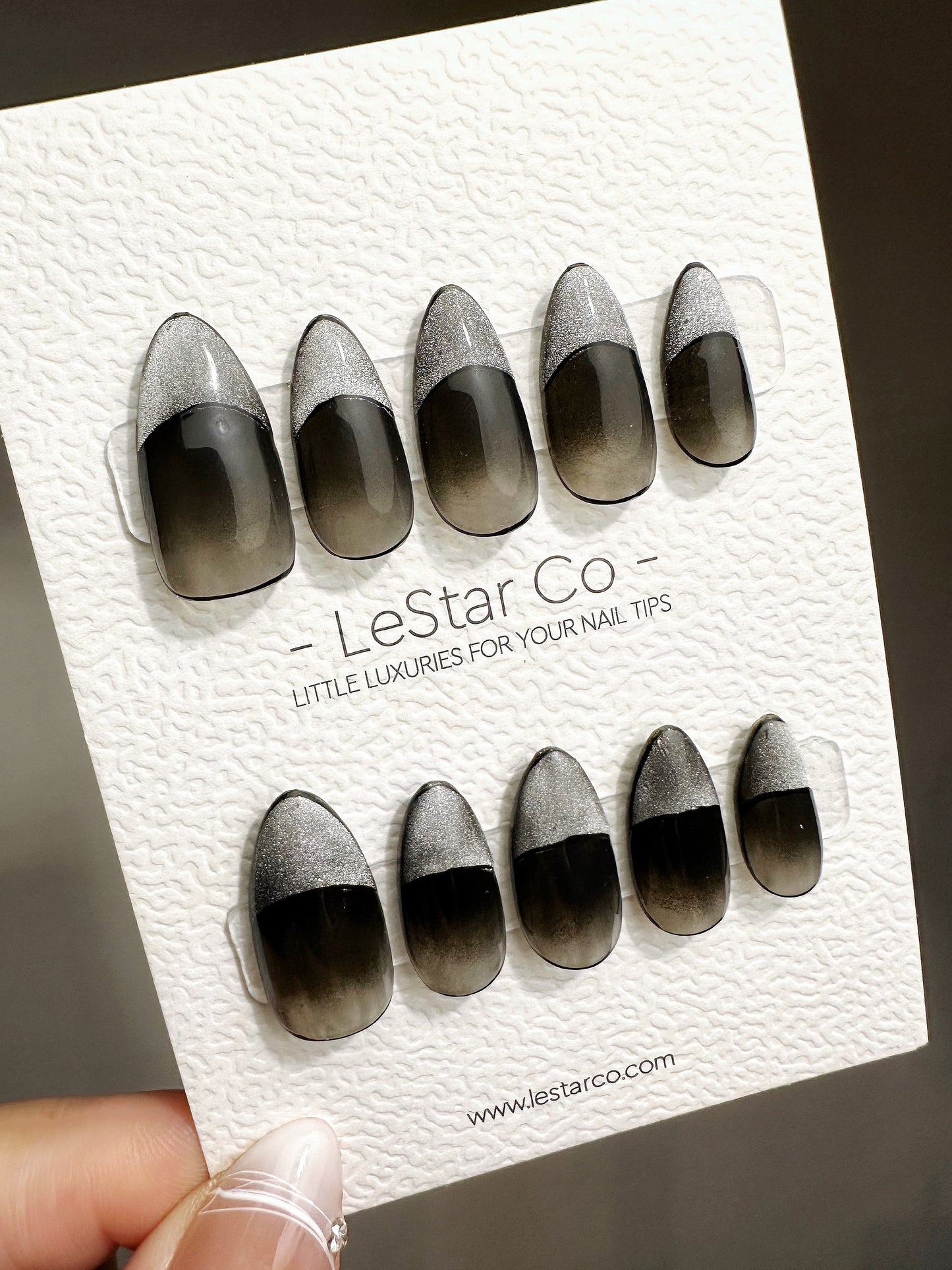 Reusable Walk Away Black Cat Eye French Tip | Premium Press on Nails Gel | Fake Nails | Cute Fun Colorful Gel Nail Artist faux nails TMR420
