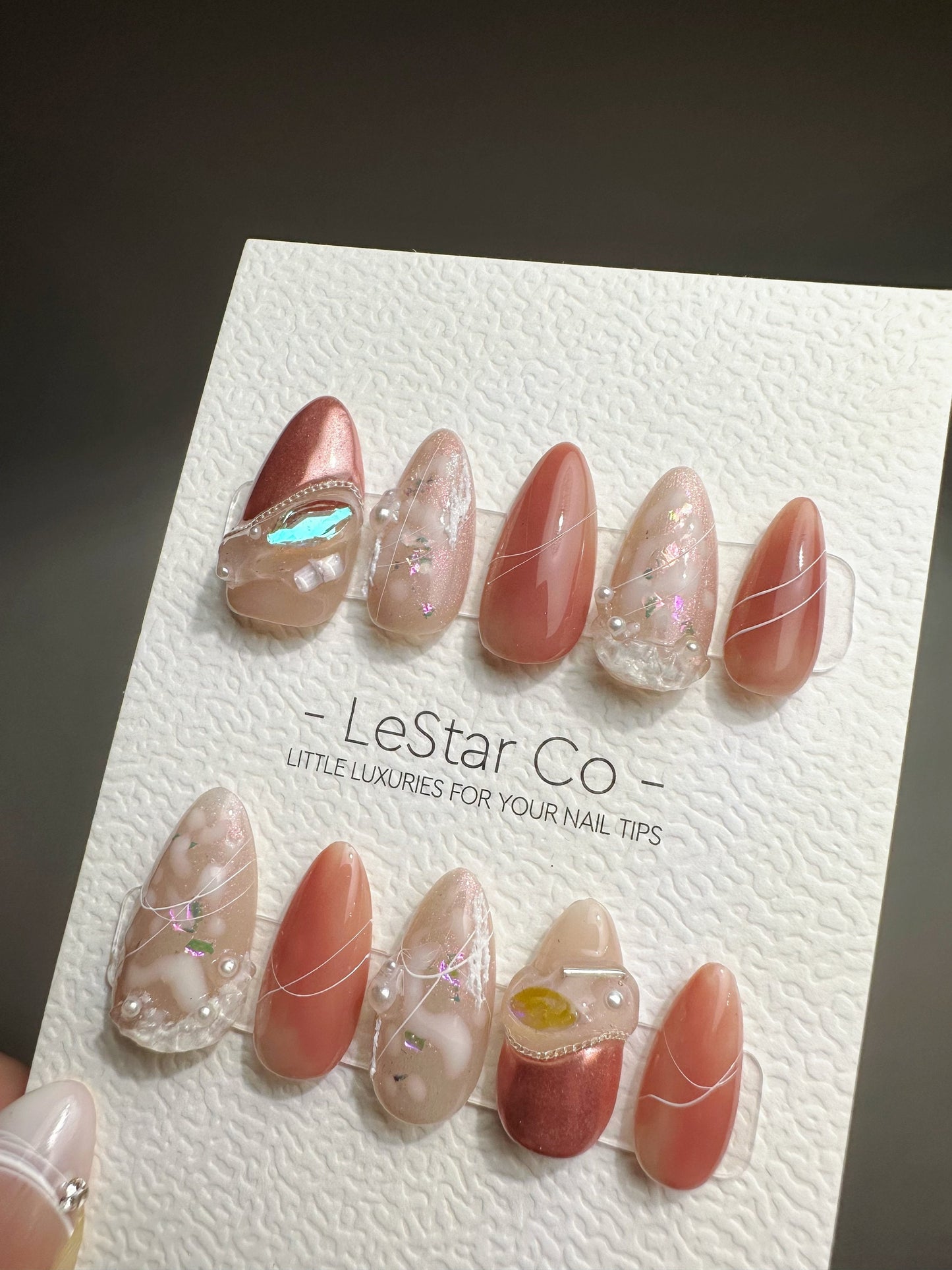 Reusable Pinkalicioous Rose Gold Aurora Pink Flare | Premium Press on Nails Gel Manicure | Fake Nails | Handmade | Artificial nails QN423