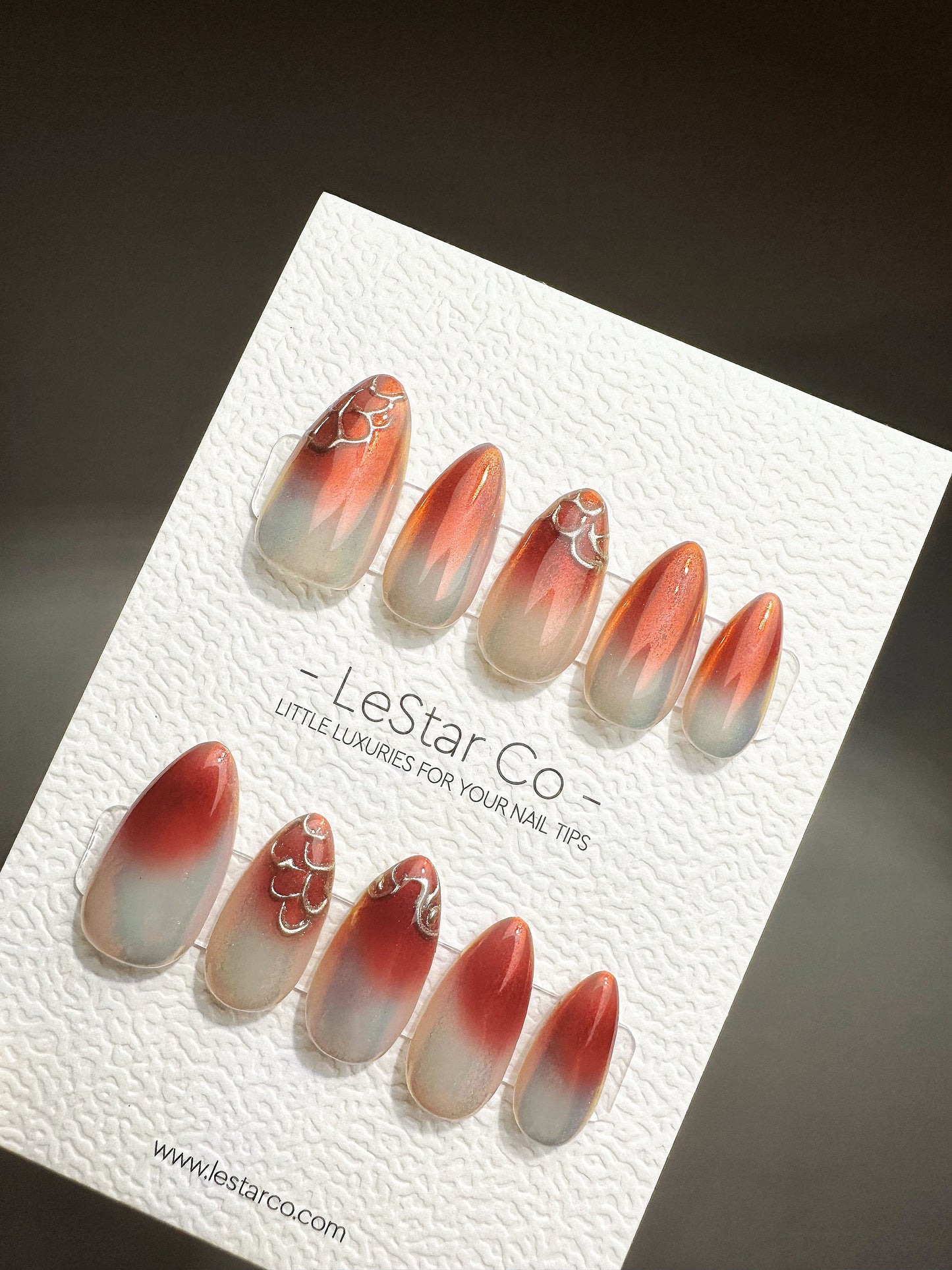 Reusable Orange Blossom Sunset Gradient | Premium Press on Nails Gel | Fake Nails | faux nails QN426
