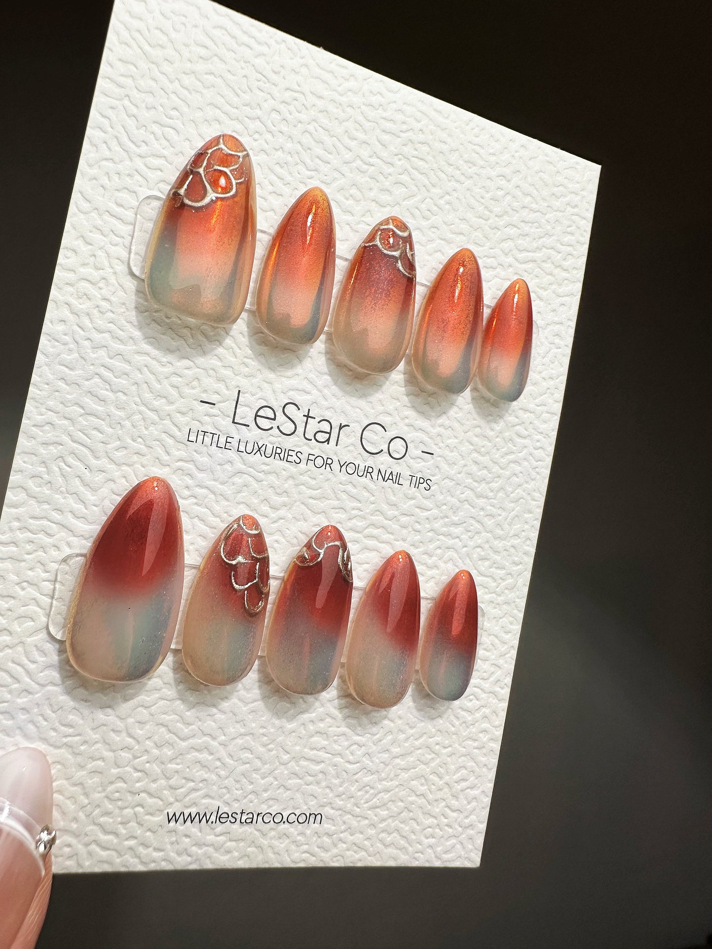 Reusable Orange Blossom Sunset Gradient | Premium Press on Nails Gel | Fake Nails | faux nails QN426
