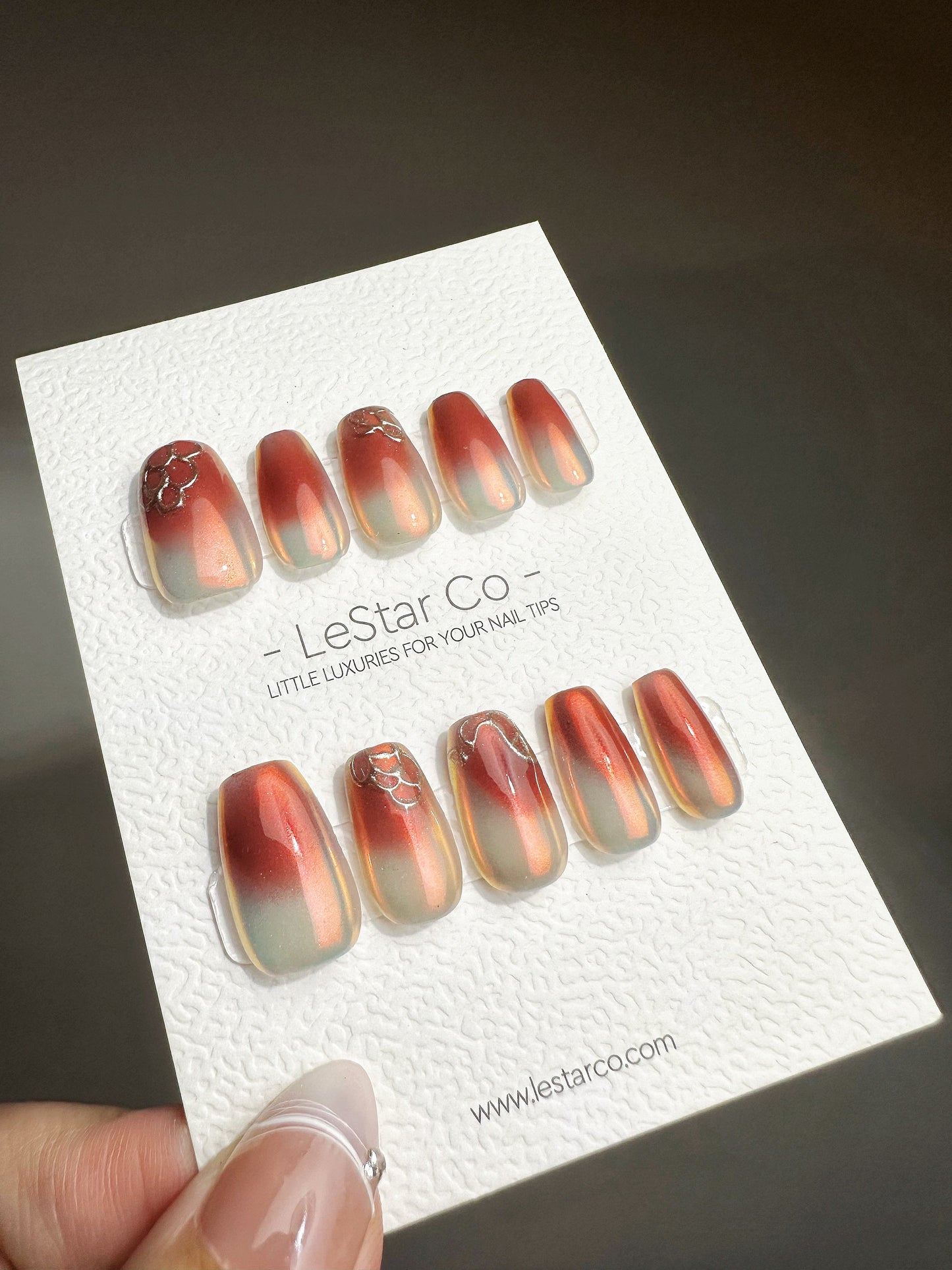 Reusable Orange Blossom Sunset Gradient | Premium Press on Nails Gel | Fake Nails | faux nails QN426