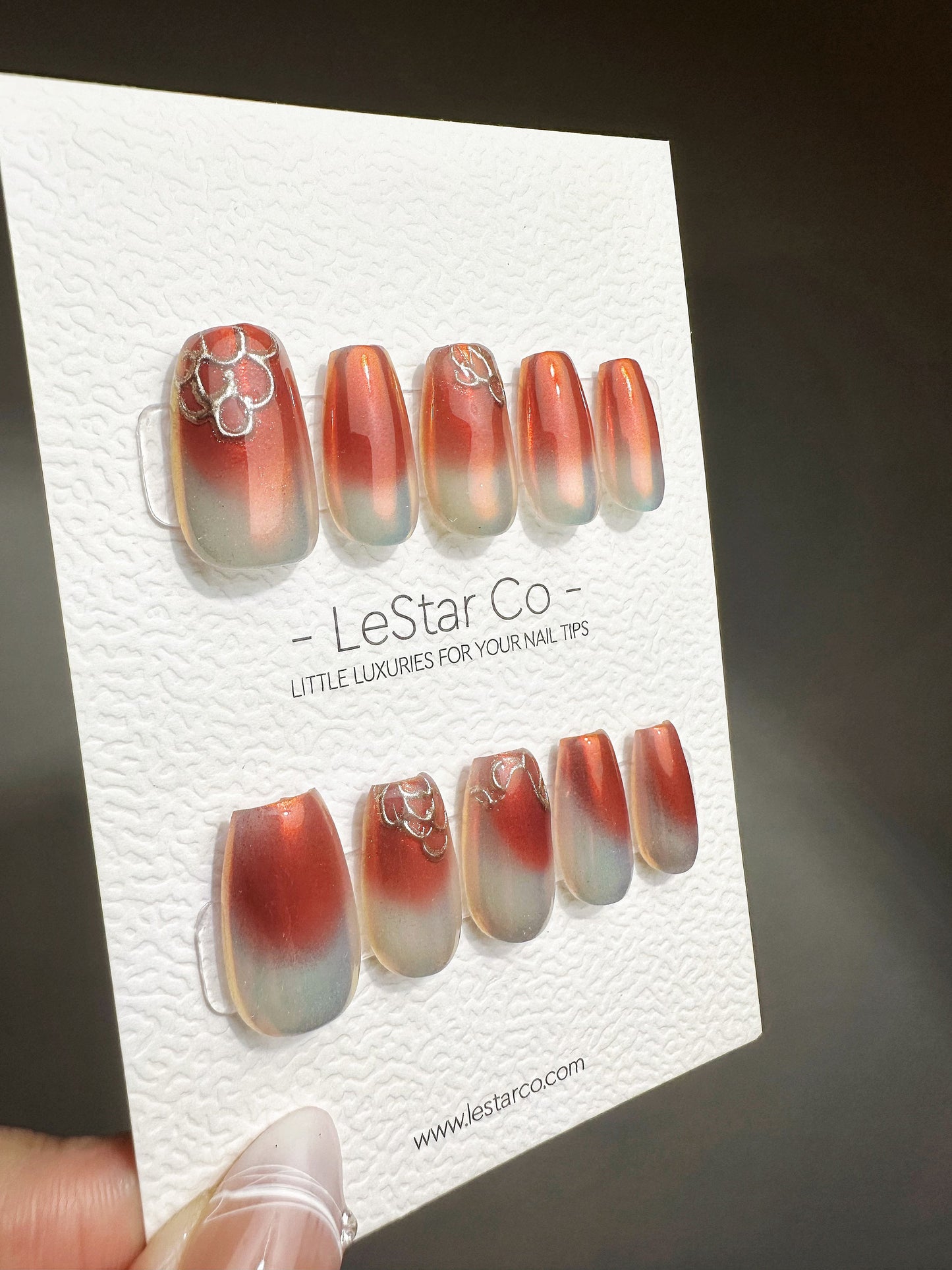 Reusable Orange Blossom Sunset Gradient | Premium Press on Nails Gel | Fake Nails | faux nails QN426