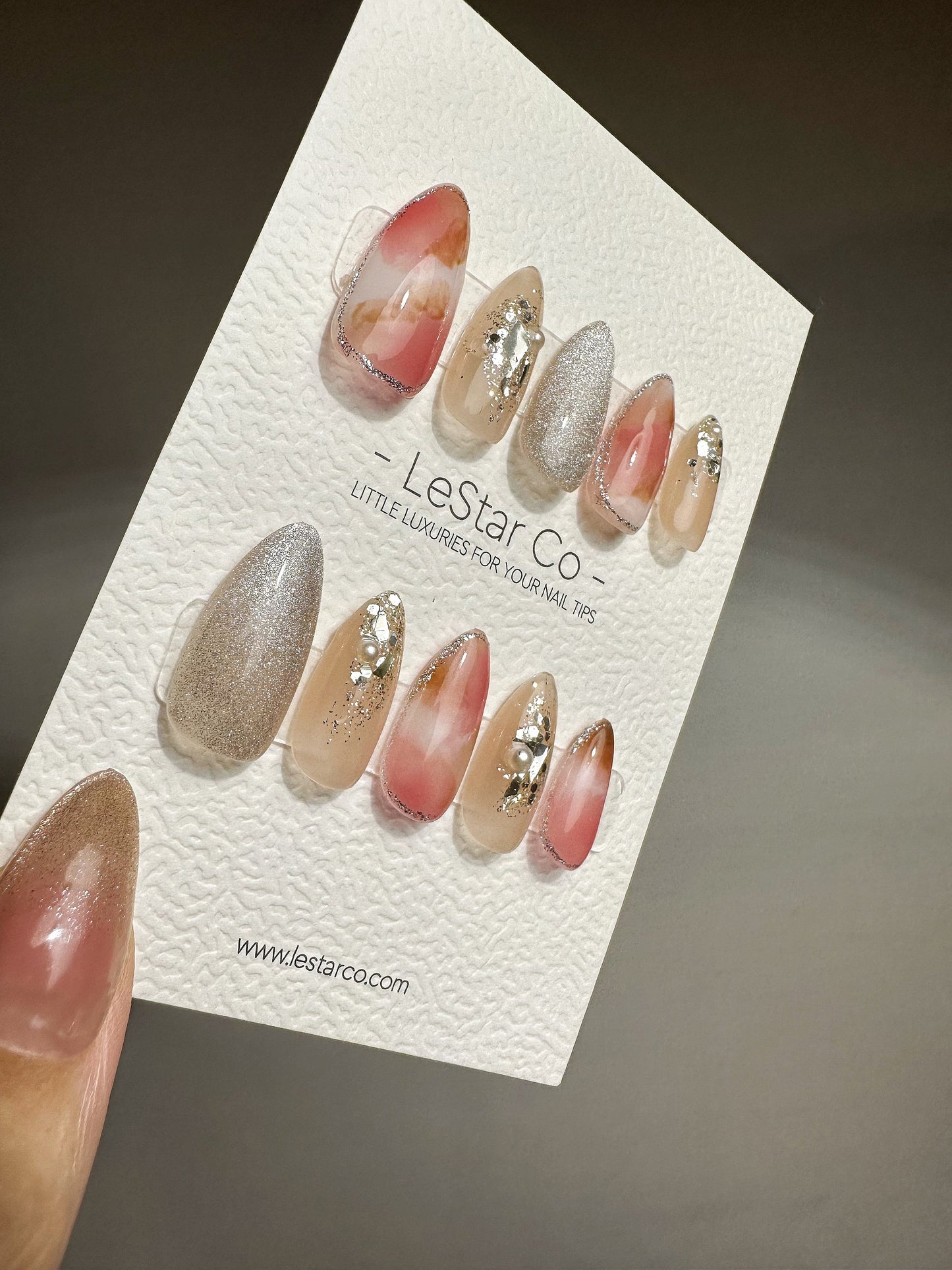Reusable Rose Rocks Pink Ombre | Premium Press on Nails Gel | Fake Nails | Cute Fun Colorful Gel Nail Artist faux nails BB406