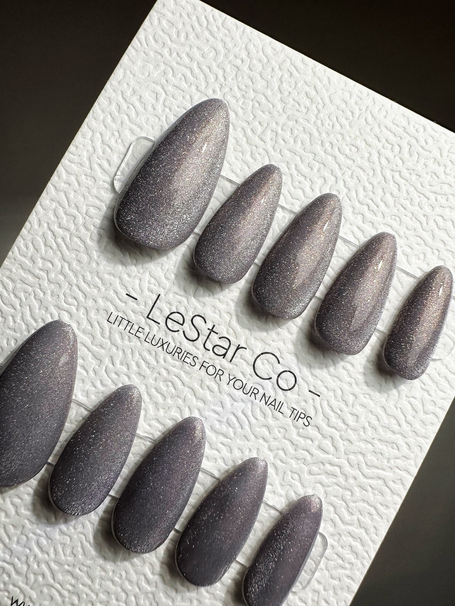 Reusable Galactic Mist Grey Cat Eye Effect | Nails Premium Press on Nails Gel Manicure | Fake Nails | Handmade | Lestarco faux nails 440zz
