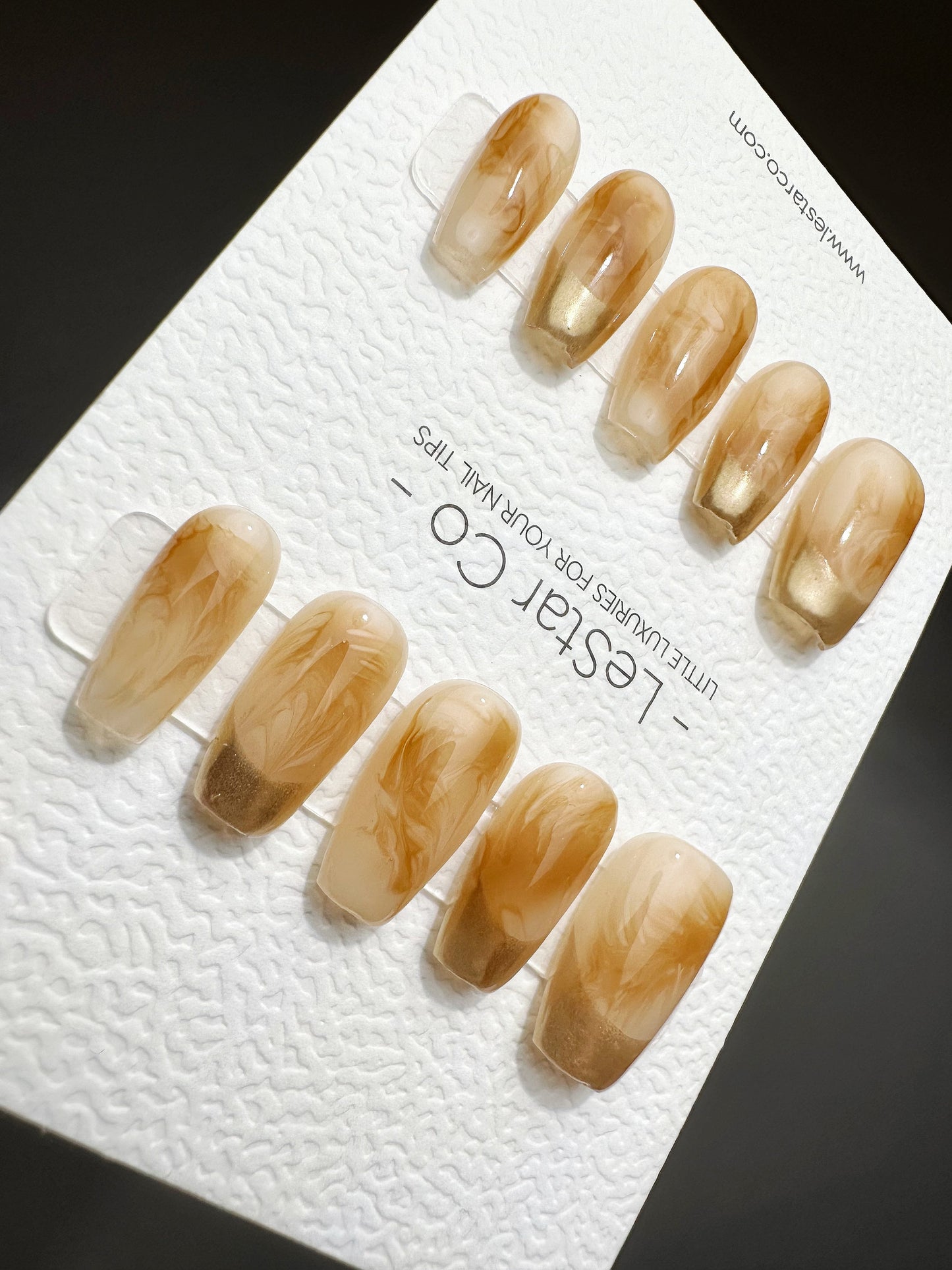 Reusable Caramel Amber Waves Gold French Tip | Premium Press on Nails Gel | Fake Nails | Cute Fun Colorful Gel Nail Artist faux nails QN448