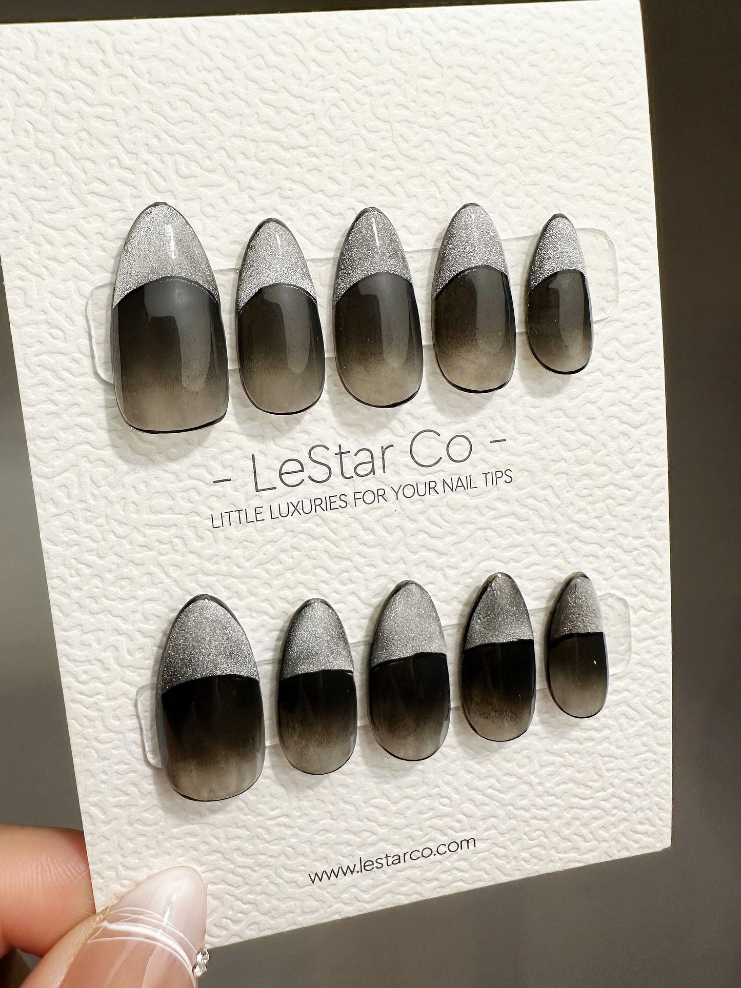 Reusable Walk Away Black Cat Eye French Tip | Premium Press on Nails Gel | Fake Nails | Cute Fun Colorful Gel Nail Artist faux nails TMR420