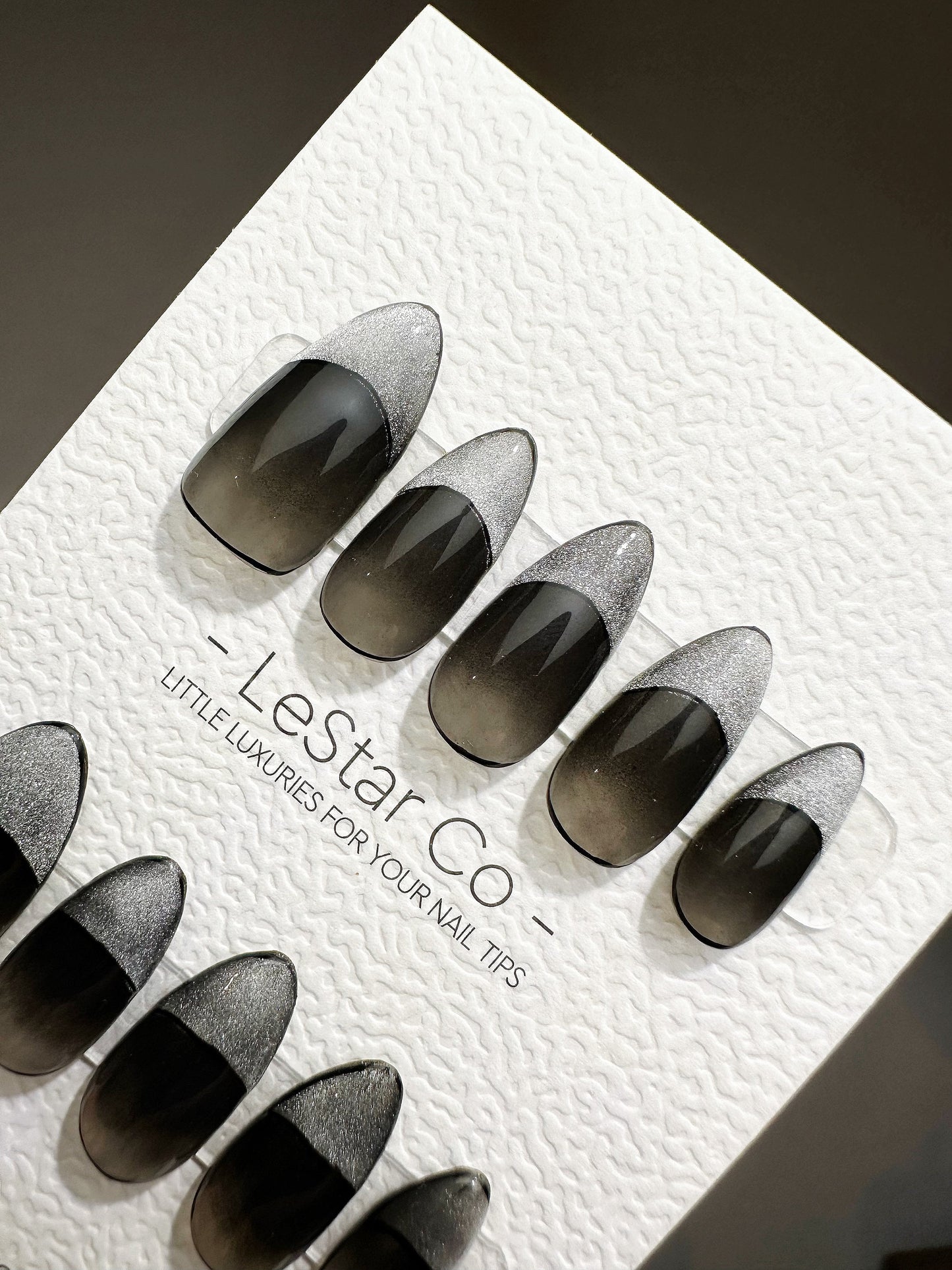 Reusable Walk Away Black Cat Eye French Tip | Premium Press on Nails Gel | Fake Nails | Cute Fun Colorful Gel Nail Artist faux nails TMR420