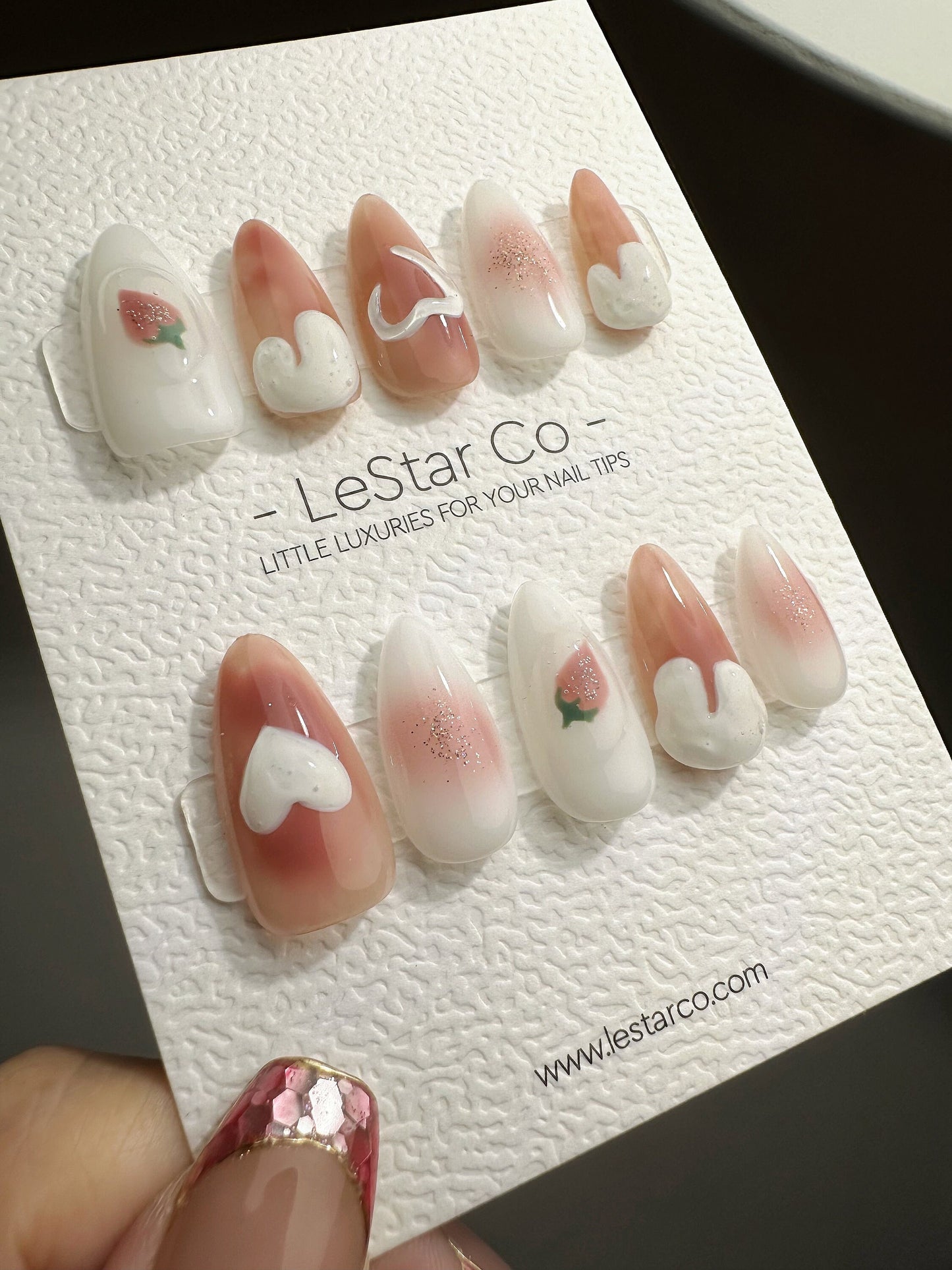 Reusable I love strawberry | Premium Press on Nails Gel | Fake Nails | Cute Fun Colorful Gel Nail Artist faux nails QN452
