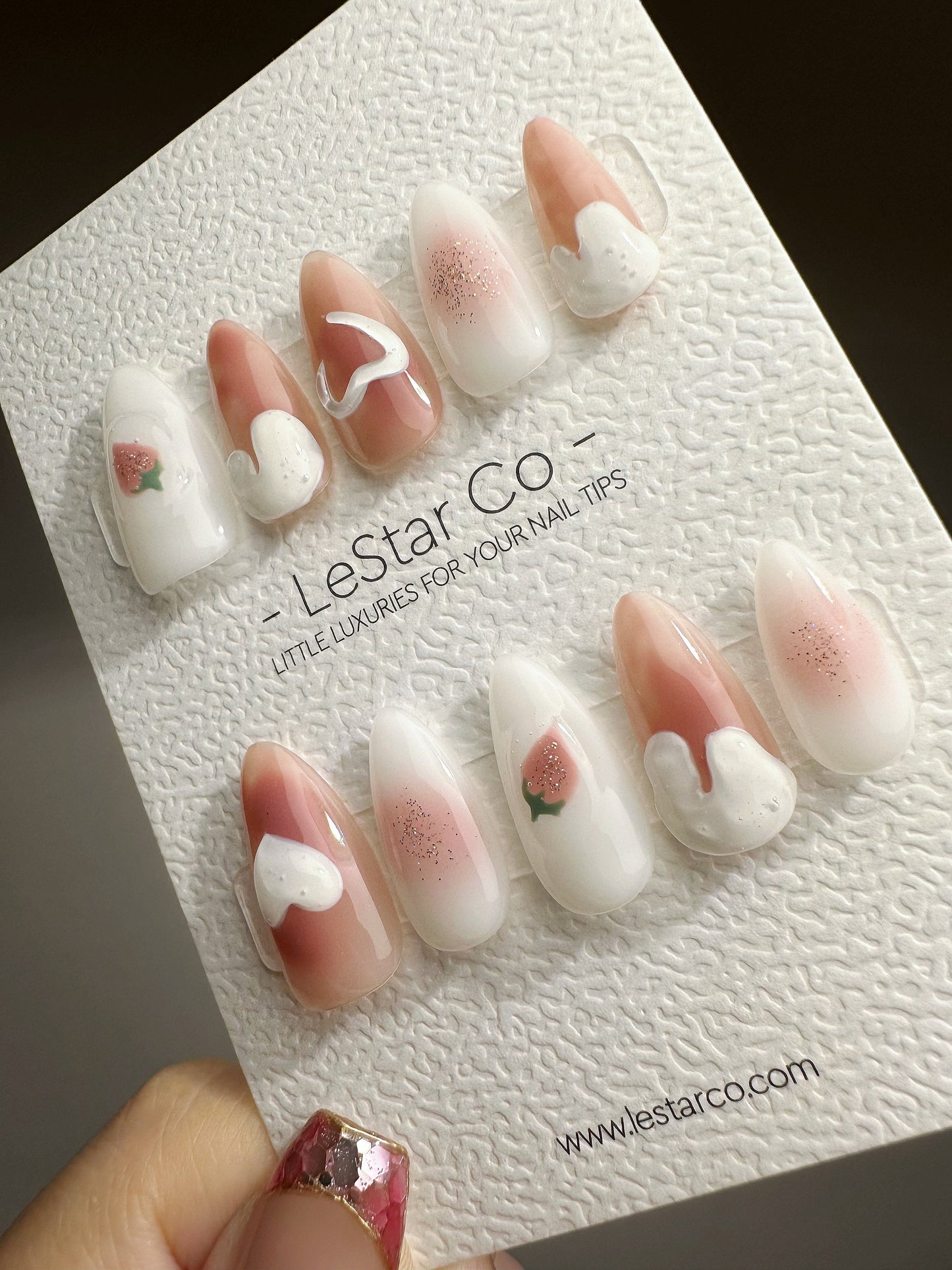 Reusable I love strawberry | Premium Press on Nails Gel | Fake Nails | Cute Fun Colorful Gel Nail Artist faux nails QN452