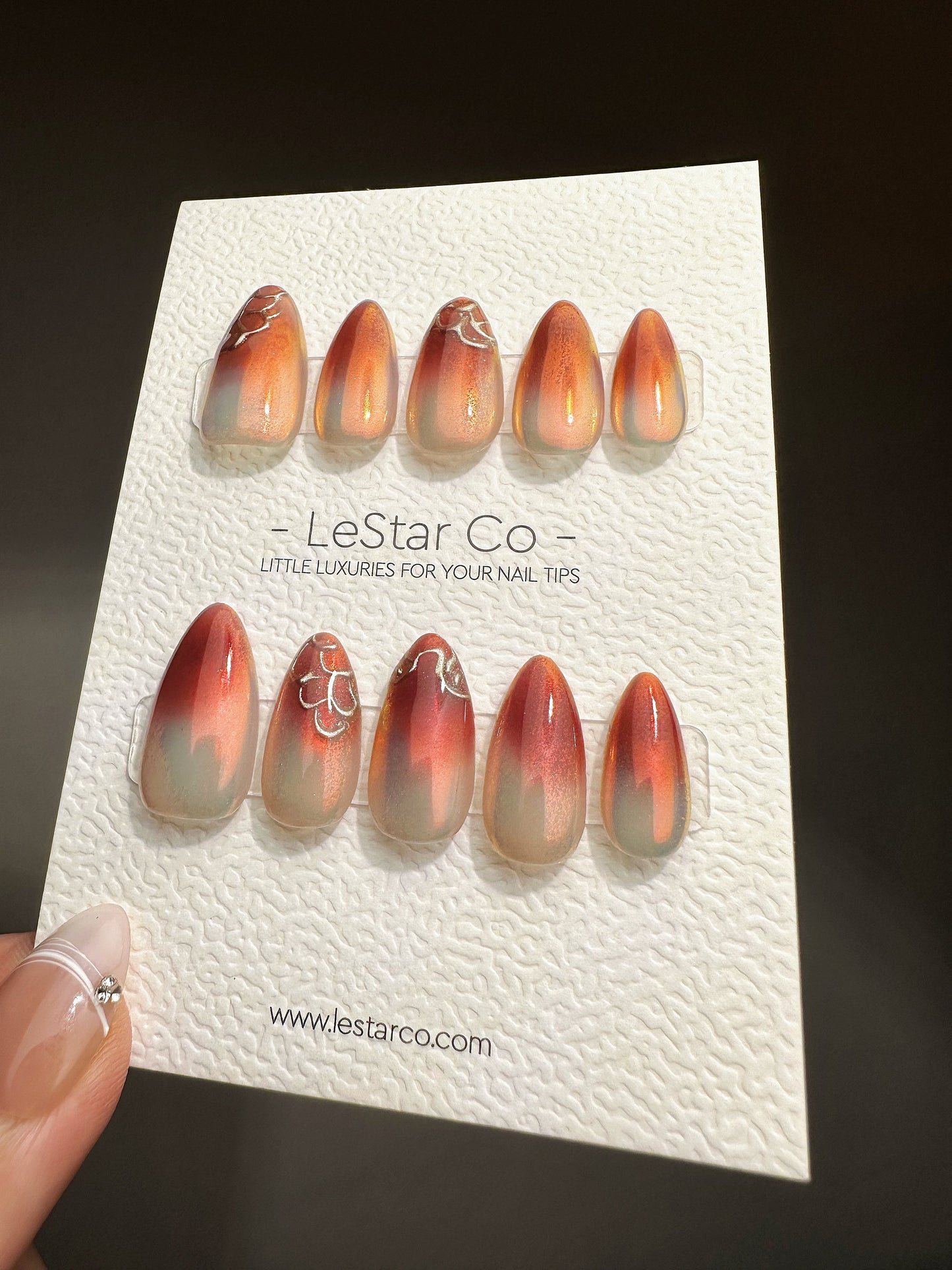 Reusable Orange Blossom Sunset Gradient | Premium Press on Nails Gel | Fake Nails | faux nails QN426