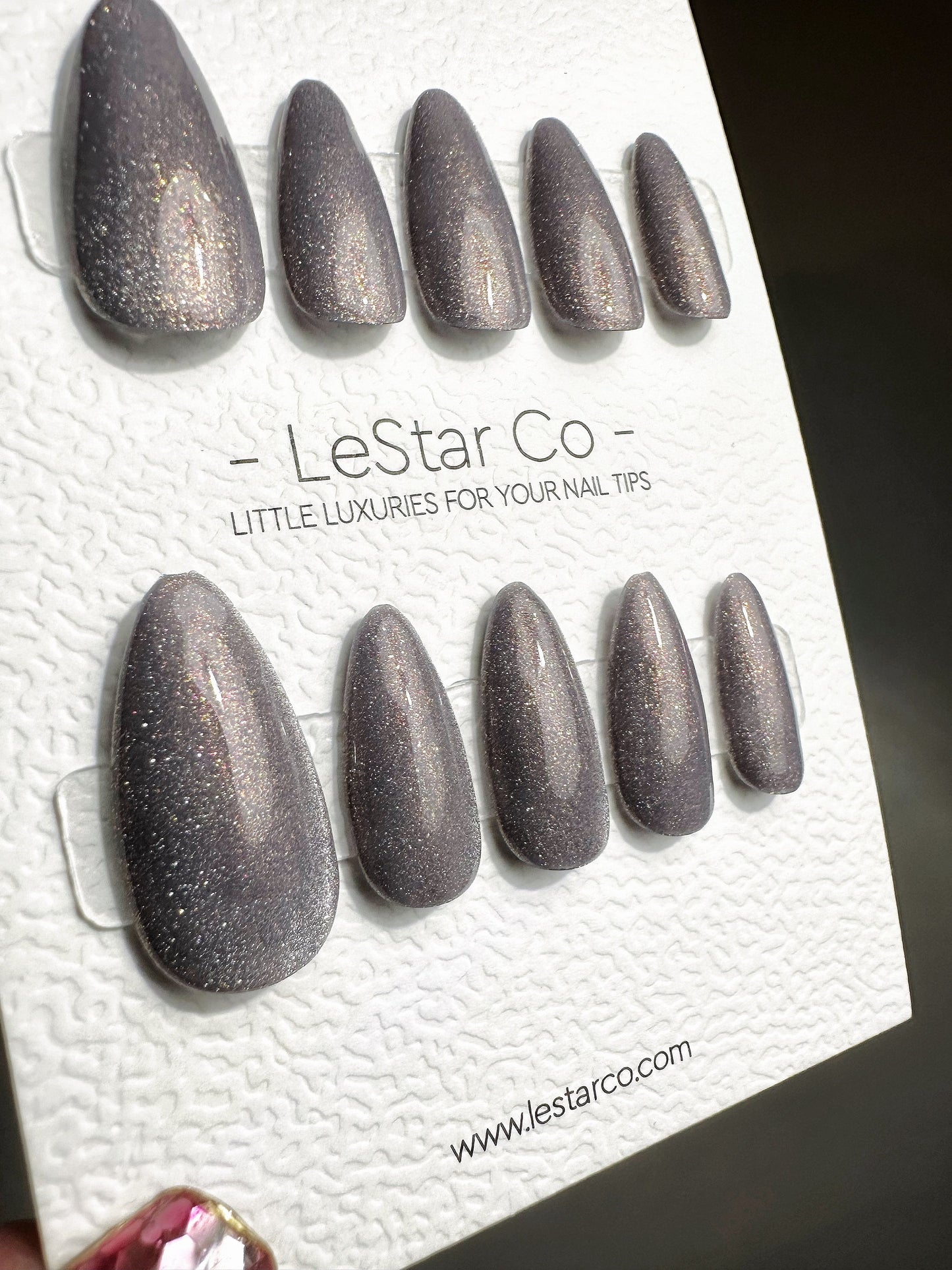 Reusable Galactic Mist Grey Cat Eye Effect | Nails Premium Press on Nails Gel Manicure | Fake Nails | Handmade | Lestarco faux nails 440zz