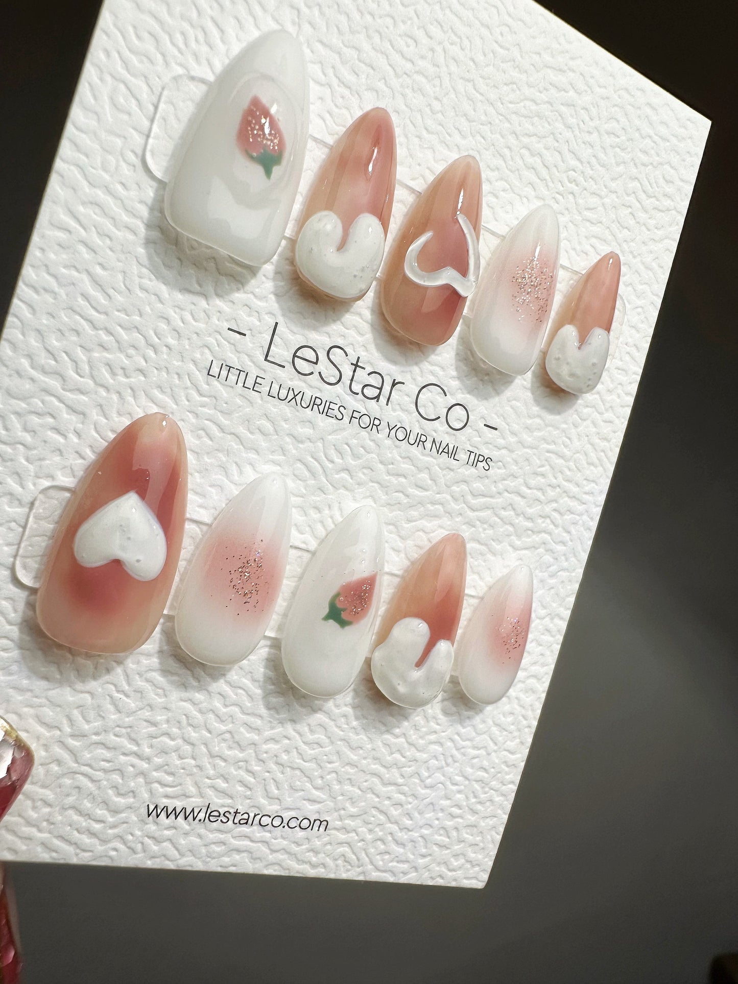 Reusable I love strawberry | Premium Press on Nails Gel | Fake Nails | Cute Fun Colorful Gel Nail Artist faux nails QN452