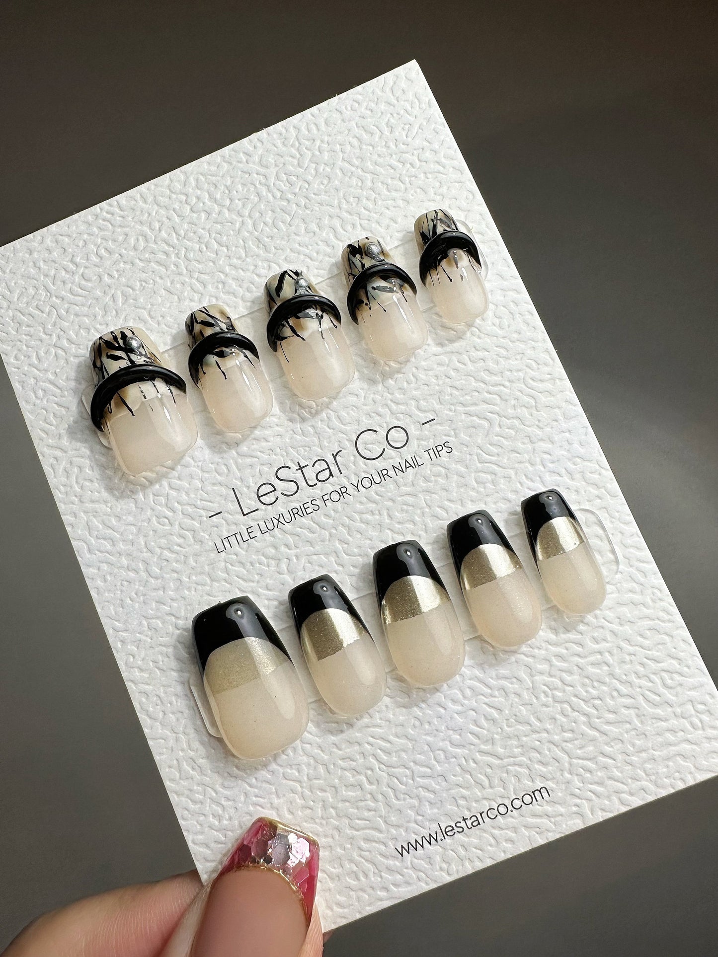 Reusable Zigzag Zen French Tip | Premium Handmade Press on Nails Gel | Fake Nails | Cute Fun Colorful Gel Nail Artist faux nails QN455