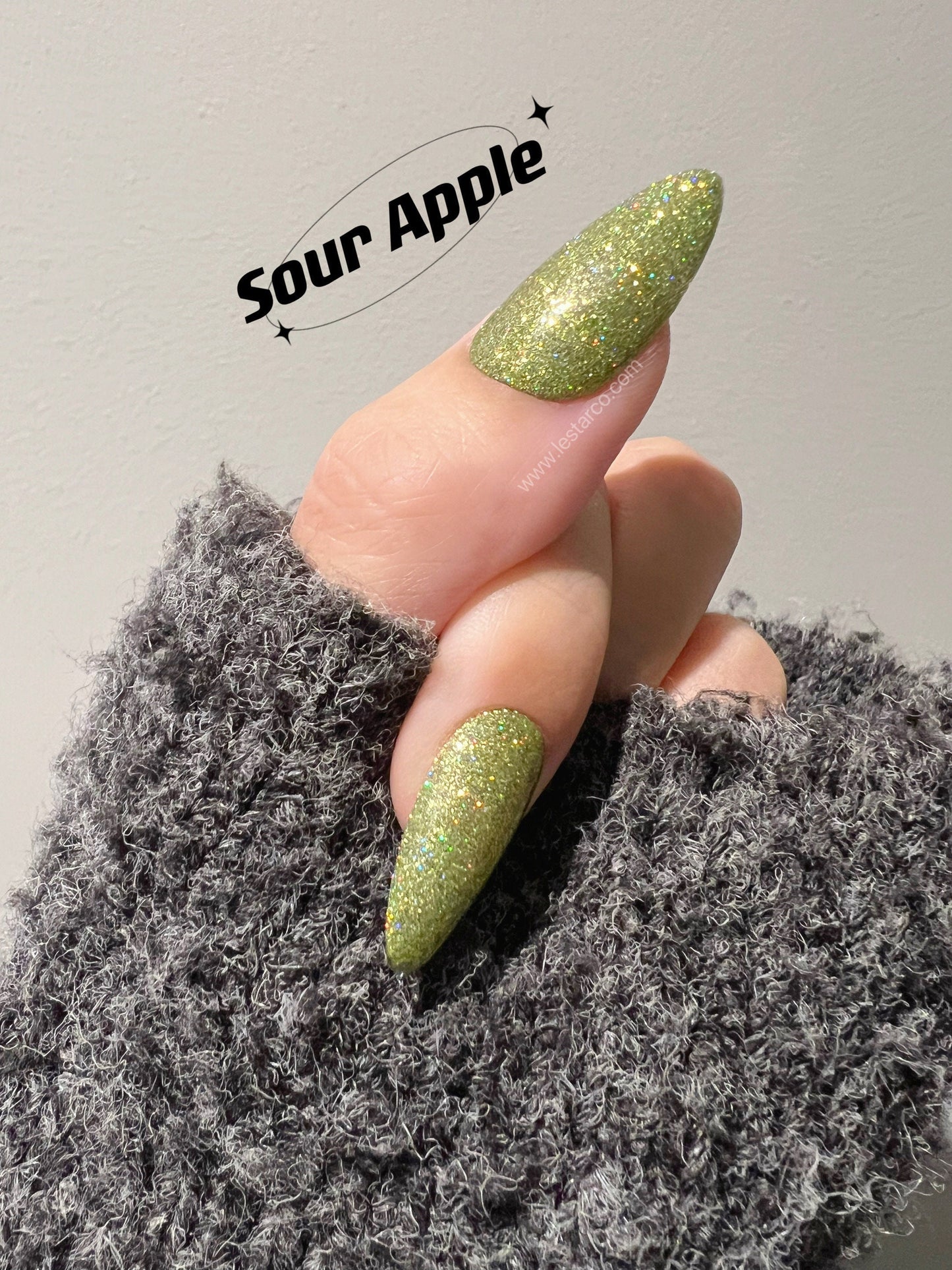 Sour Apple | Holographic Glitter | Ultra Shine Long Lasting Brush on UV Gels Home Nail DIY False Tips Manicure Nail Art Supply