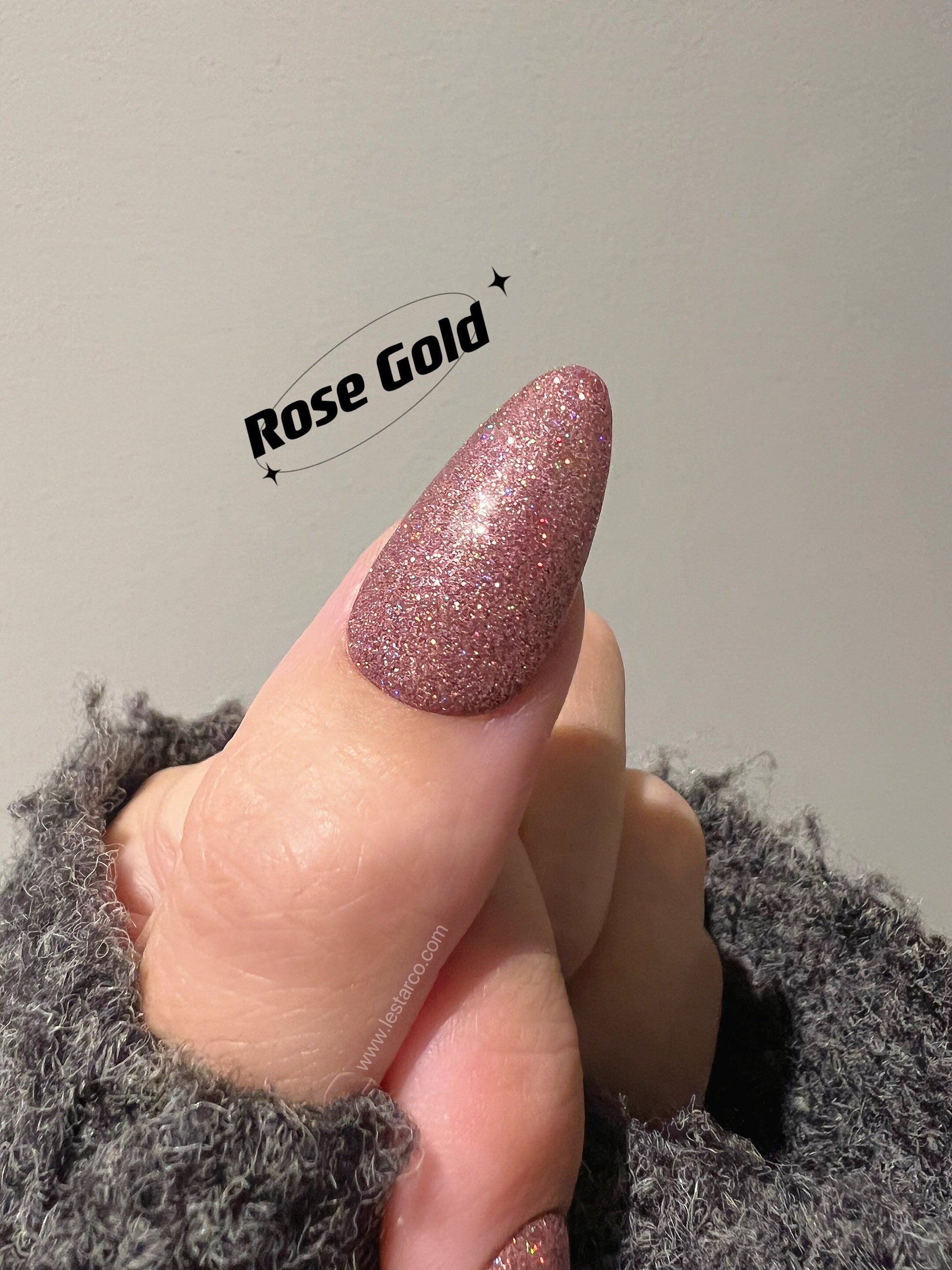 Rose Gold | Holographic Glitter | Ultra Shine Long Lasting Brush on UV Gels Home Nail DIY False Tips Manicure Nail Art Supply