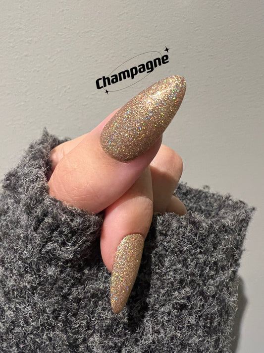 Champagne | Holographic Glitter | Ultra Shine Long Lasting Brush on UV Gels Home Nail DIY False Tips Manicure Nail Art Supply