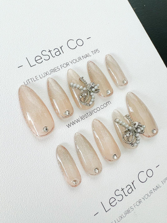 Reusable Nude Cateye Butterfly Bliss | Premium Short Press on Nails Gel Manicure | Fake Nails | Handmade | Lestarco faux nails TT301