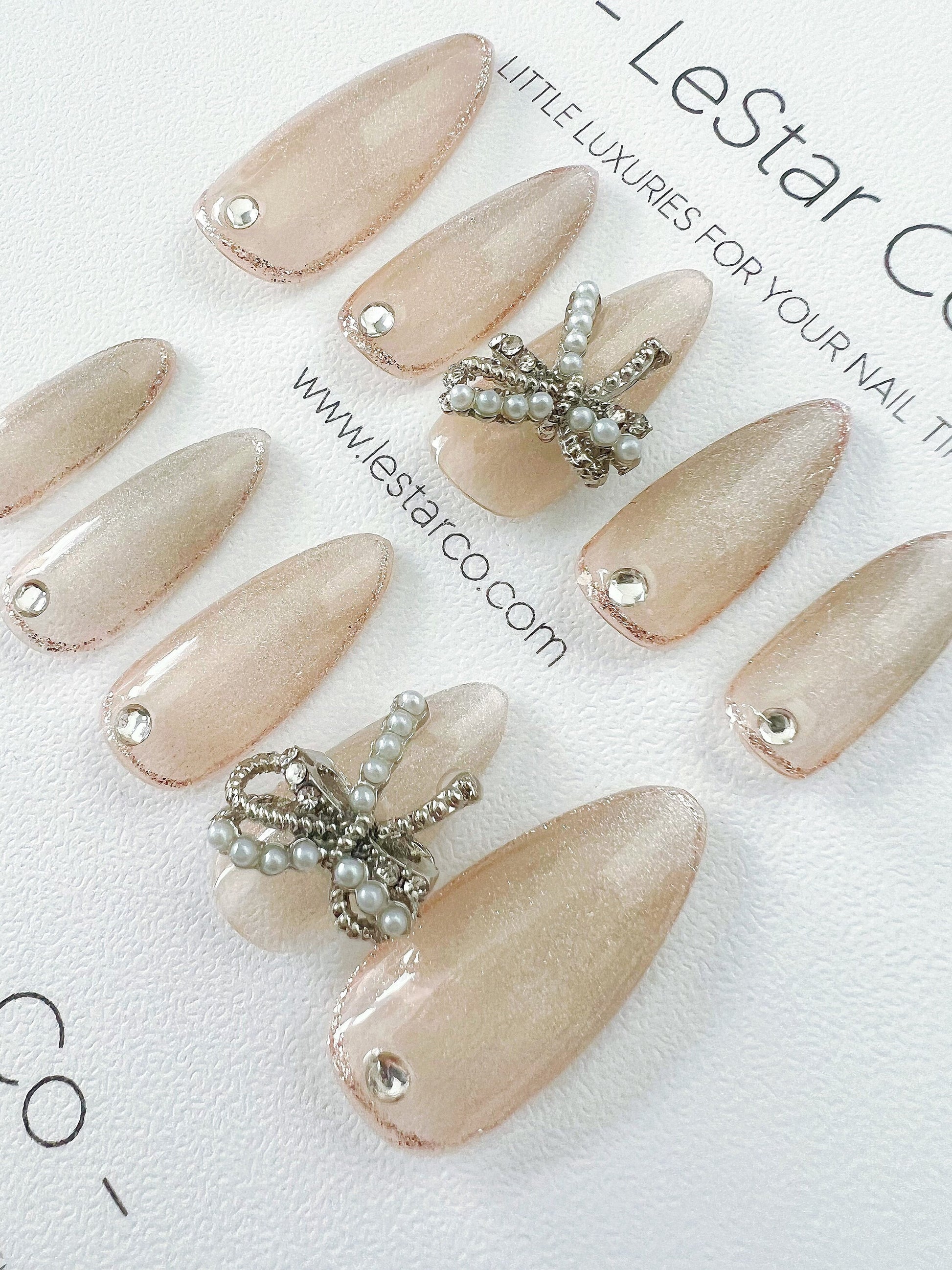 Reusable Nude Cateye Butterfly Bliss | Premium Short Press on Nails Gel Manicure | Fake Nails | Handmade | Lestarco faux nails TT301