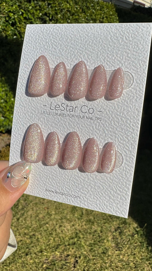 Reusable Champagne Cat Eye Effect| Nails Premium Press on Nails Gel Manicure | Fake Nails | Handmade | Lestarco faux nails 480zz