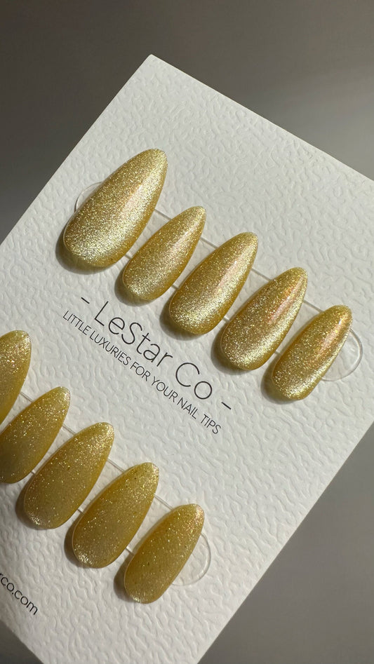 Reusable Shimmering Amber Cat Eye Effect | Nails Premium Press on Nails Gel Manicure | Fake Nails | Handmade | Lestarco faux nails 494zz