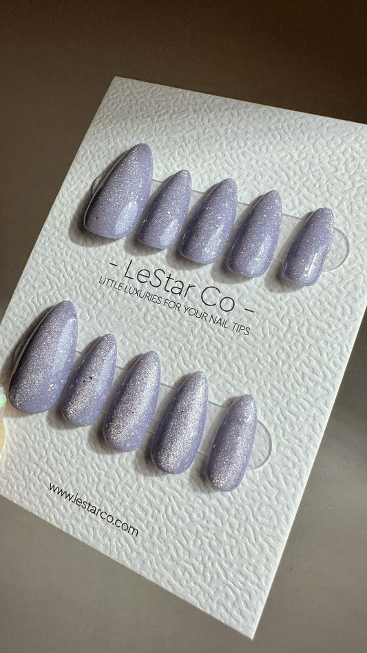 Reusable Periwinkle Cat Eye Effect| Nails Premium Press on Nails Gel Manicure | Fake Nails | Handmade | Lestarco faux nails 496zz