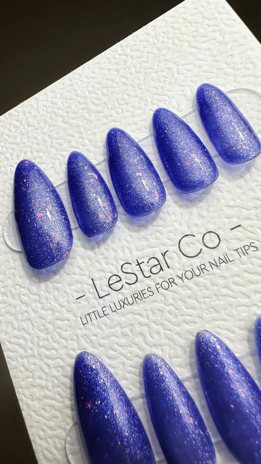 Reusable Galactic Sapphire | Nails Premium Press on Nails Gel Manicure | Fake Nails | Handmade | Lestarco nails 484zz