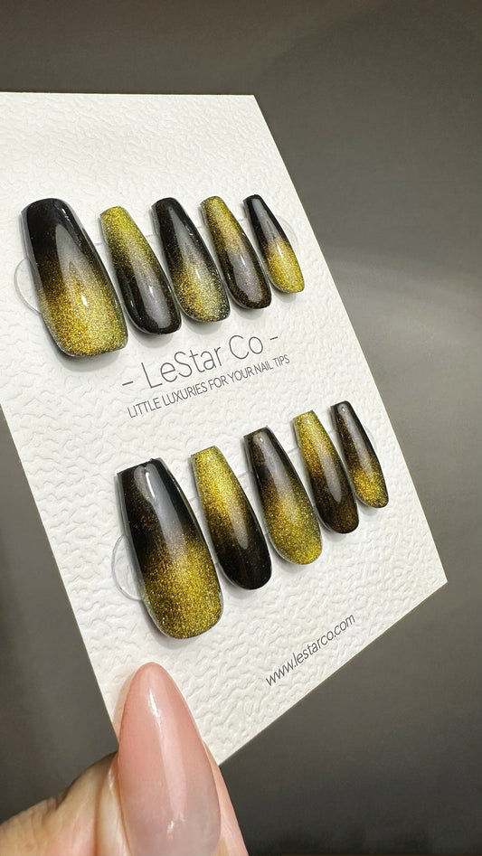 Reusable Yellow Aurora | Nails Premium Press on Nails Gel Manicure | Fake Nails | Handmade | Lestarco faux nails TMR508