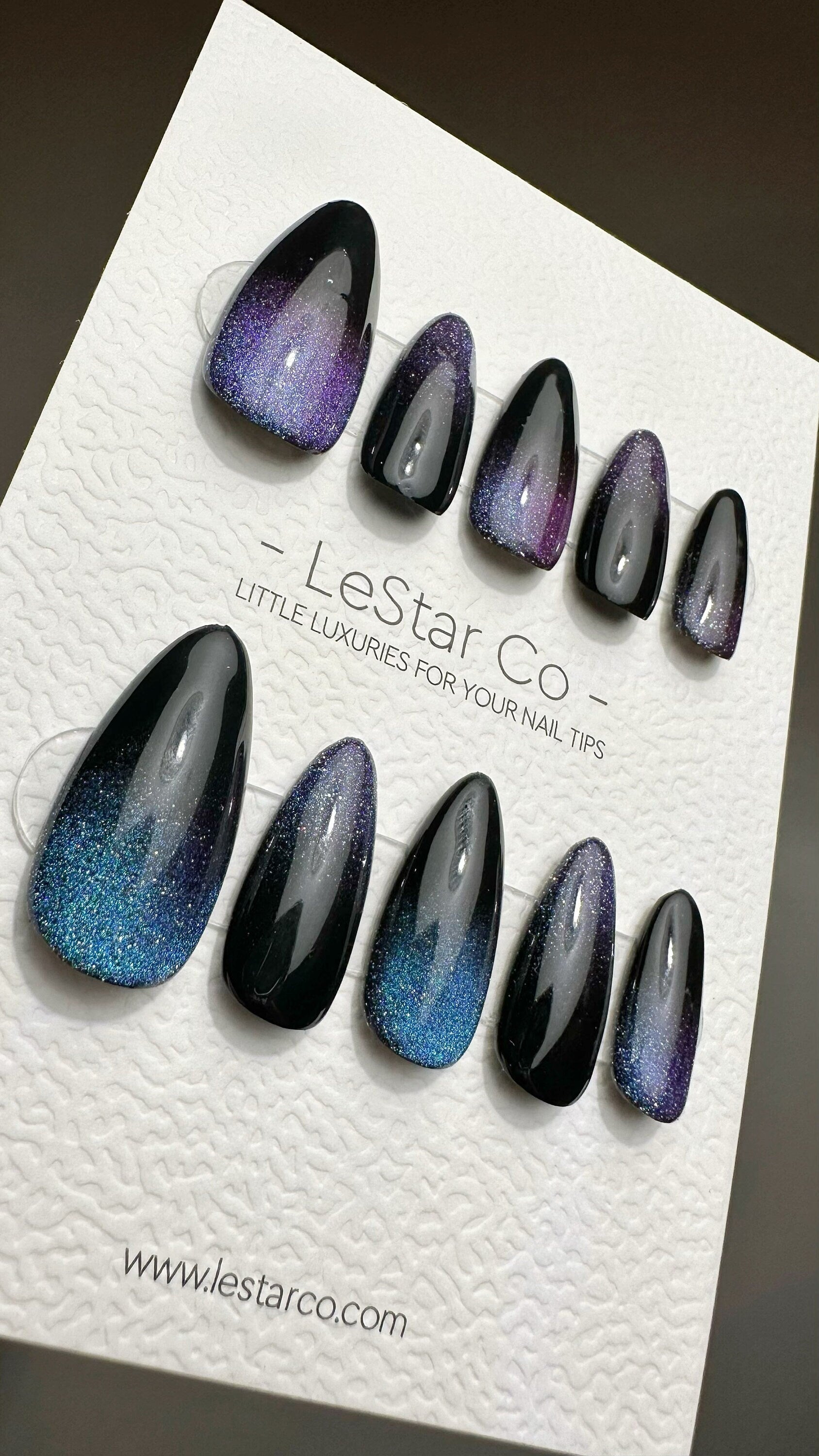 Reusable Blue-Purple Aurora | Nails Premium Press on Nails Gel Manicure | Fake Nails | Handmade | Lestarco faux nails TMR509