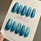 Reusable Teal Blue Cat eye | Nails Premium Press on Nails Gel Manicure | Fake Nails | Handmade | Lestarco faux nails TMR513