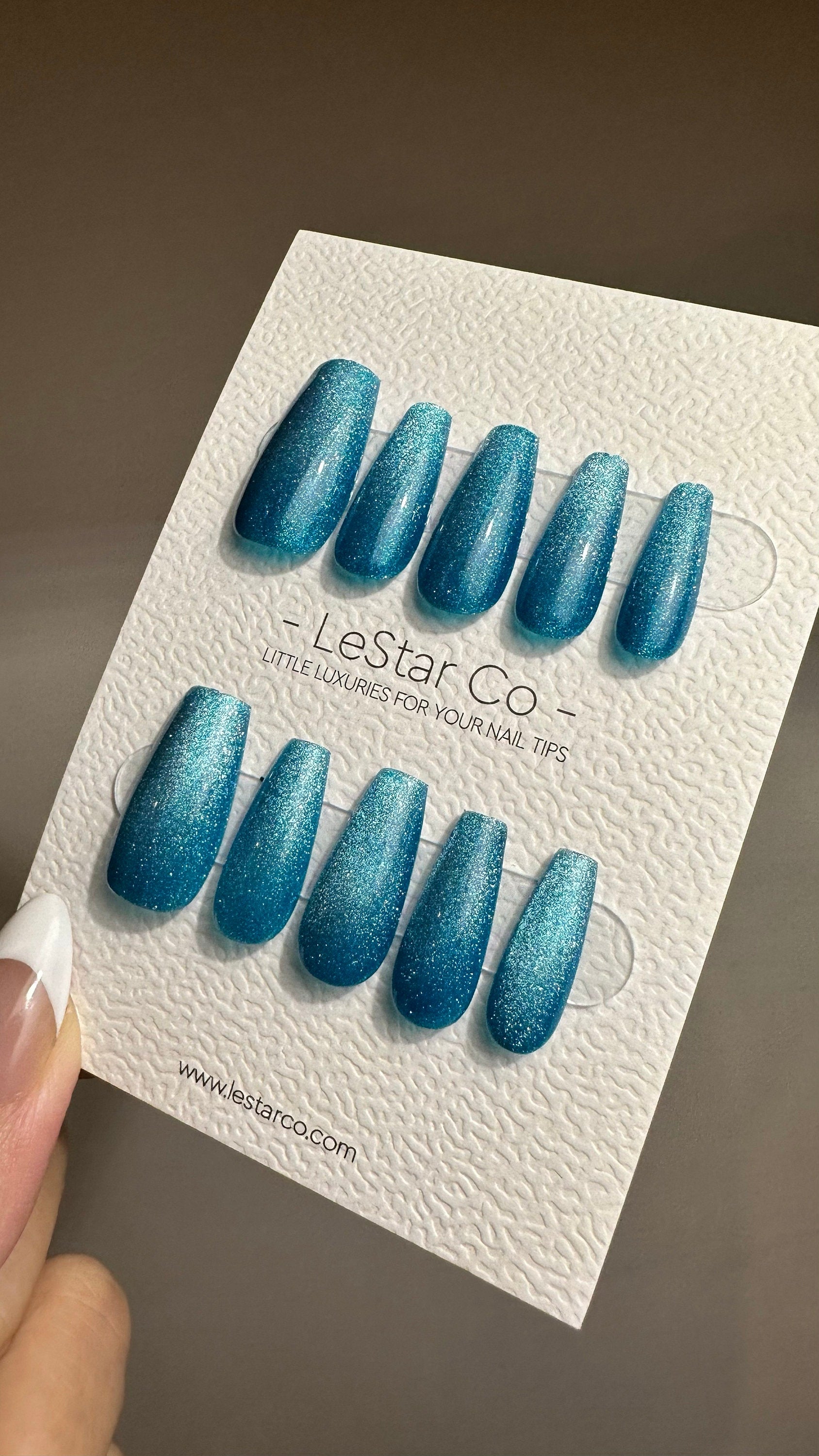 Reusable Teal Blue Cat eye | Nails Premium Press on Nails Gel Manicure | Fake Nails | Handmade | Lestarco faux nails TMR513