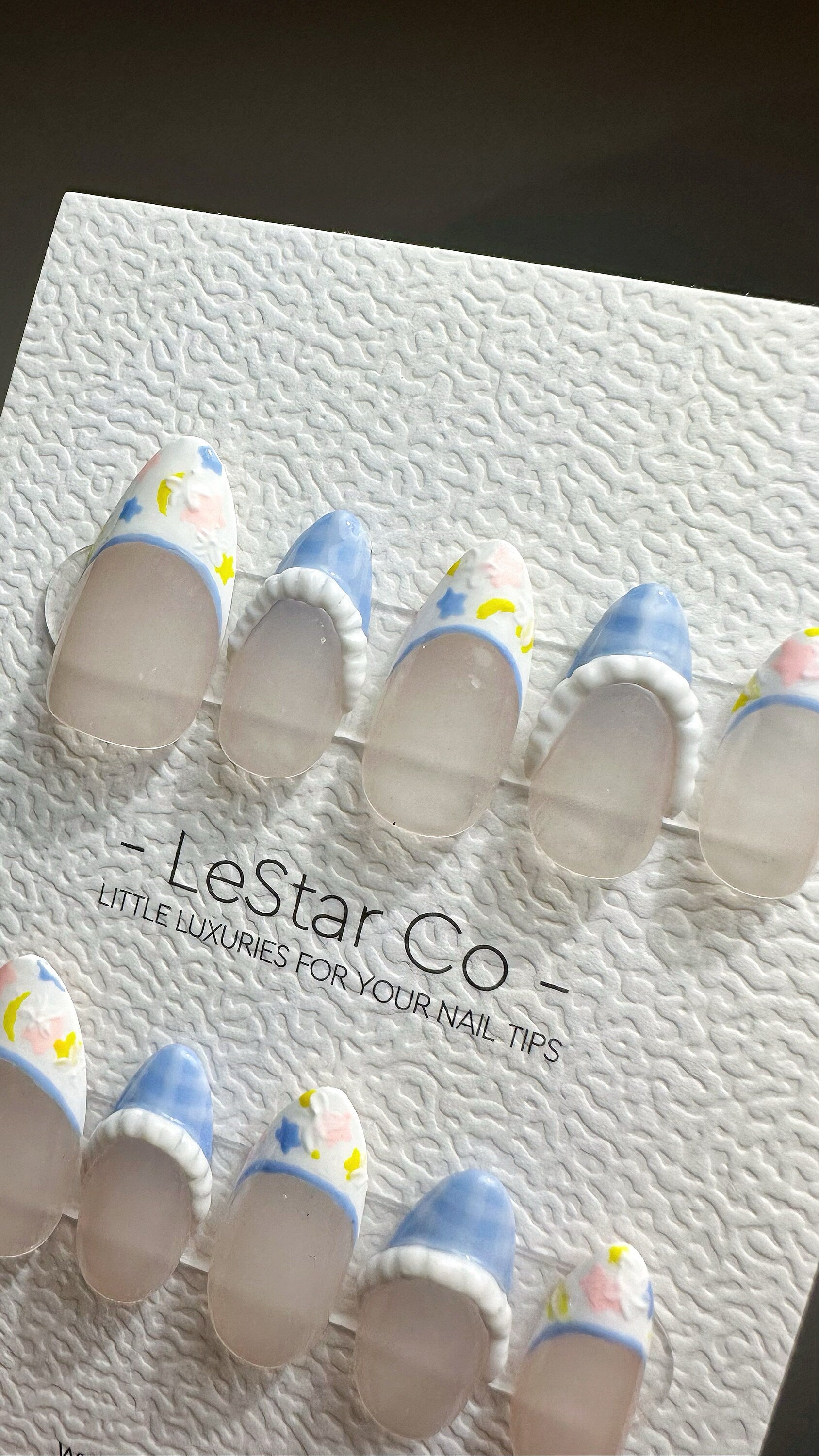 Reusable BaBy Blue Star French Tip | Premium Press on Nails Gel Manicure | Fake Nails | Handmade | Artificial nails YR540