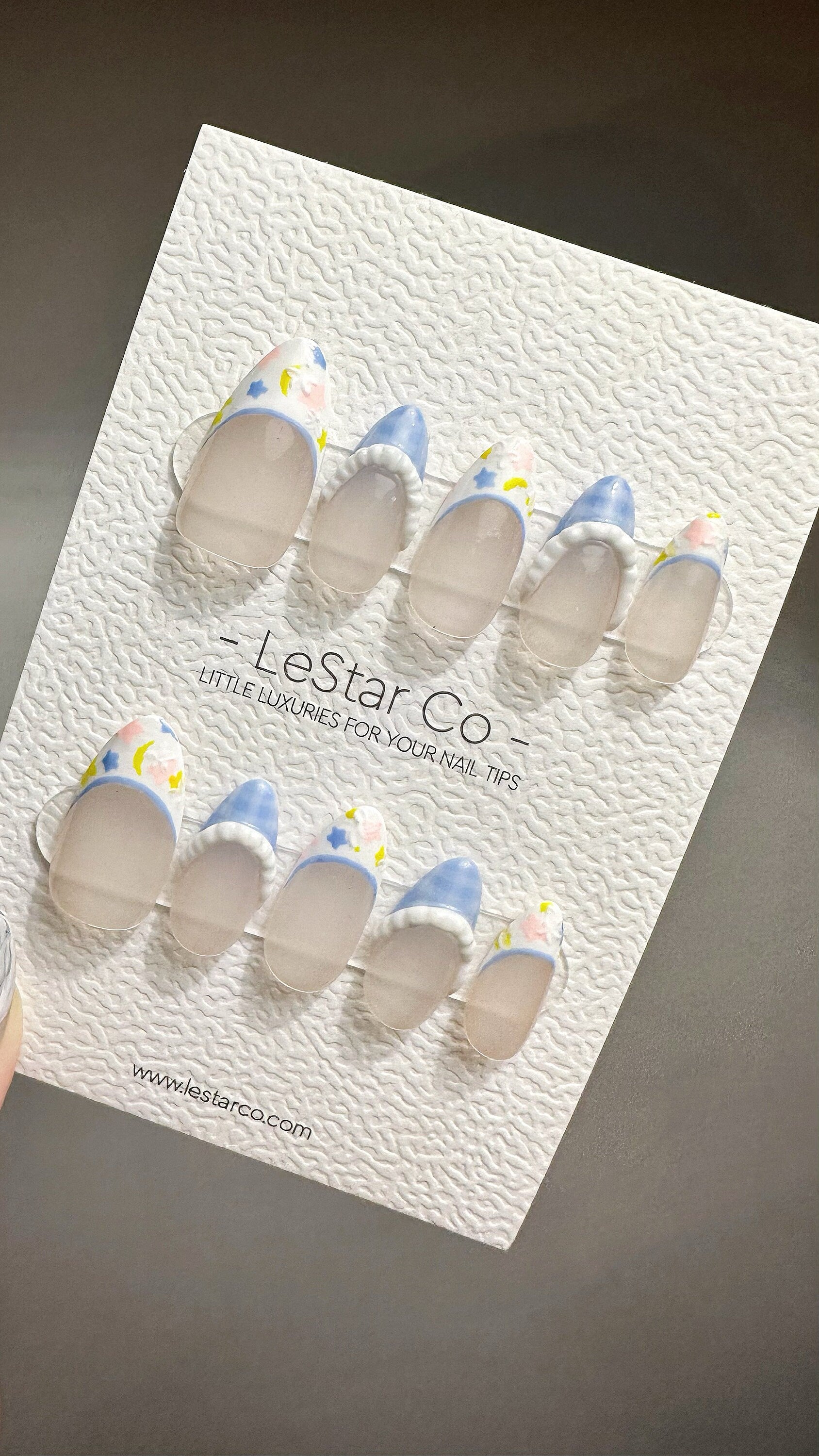 Reusable BaBy Blue Star French Tip | Premium Press on Nails Gel Manicure | Fake Nails | Handmade | Artificial nails YR540