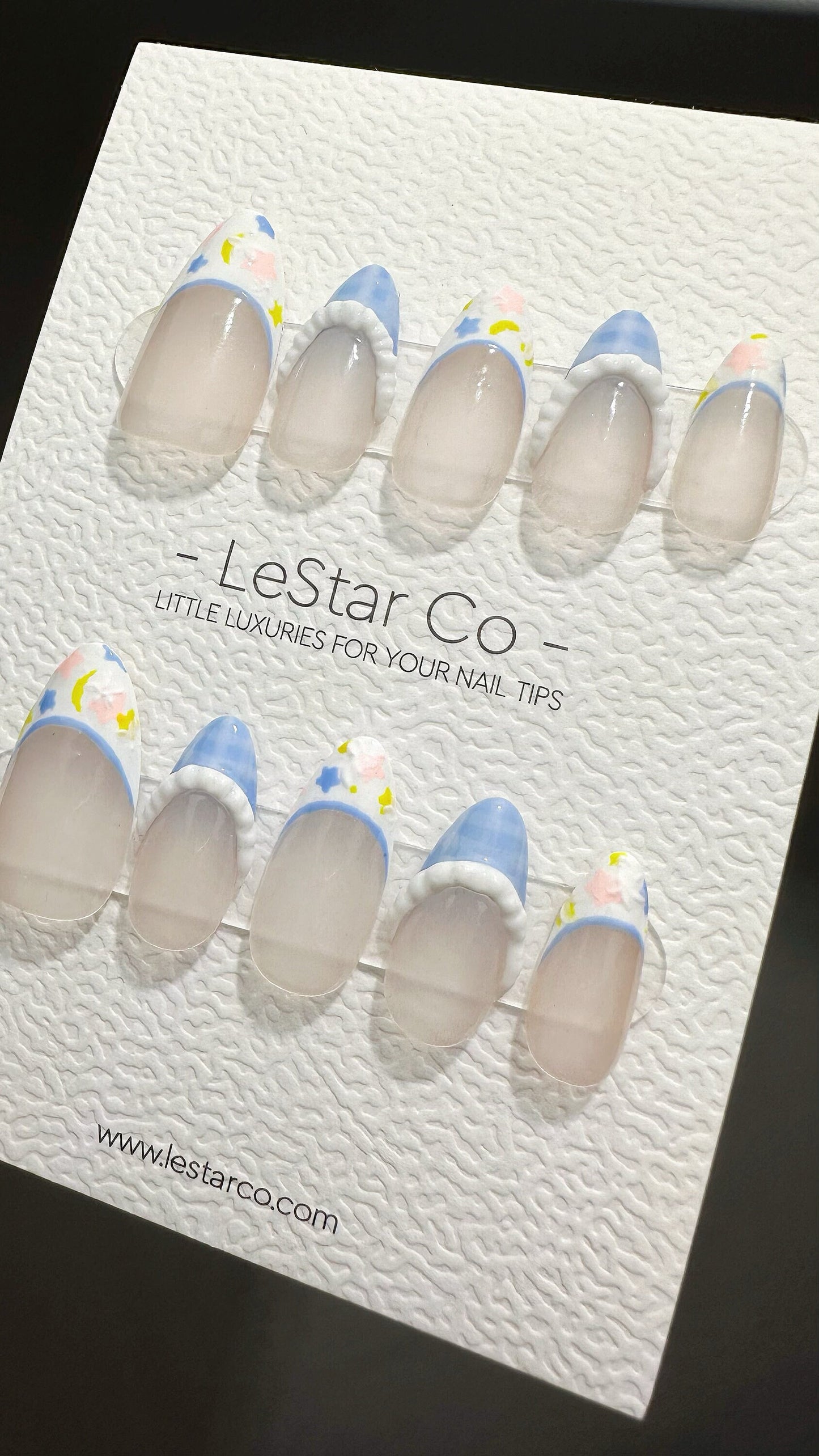 Reusable BaBy Blue Star French Tip | Premium Press on Nails Gel Manicure | Fake Nails | Handmade | Artificial nails YR540