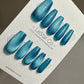 Reusable Teal Blue Cat eye | Nails Premium Press on Nails Gel Manicure | Fake Nails | Handmade | Lestarco faux nails TMR513