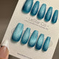 Reusable Teal Blue Cat eye | Nails Premium Press on Nails Gel Manicure | Fake Nails | Handmade | Lestarco faux nails TMR513