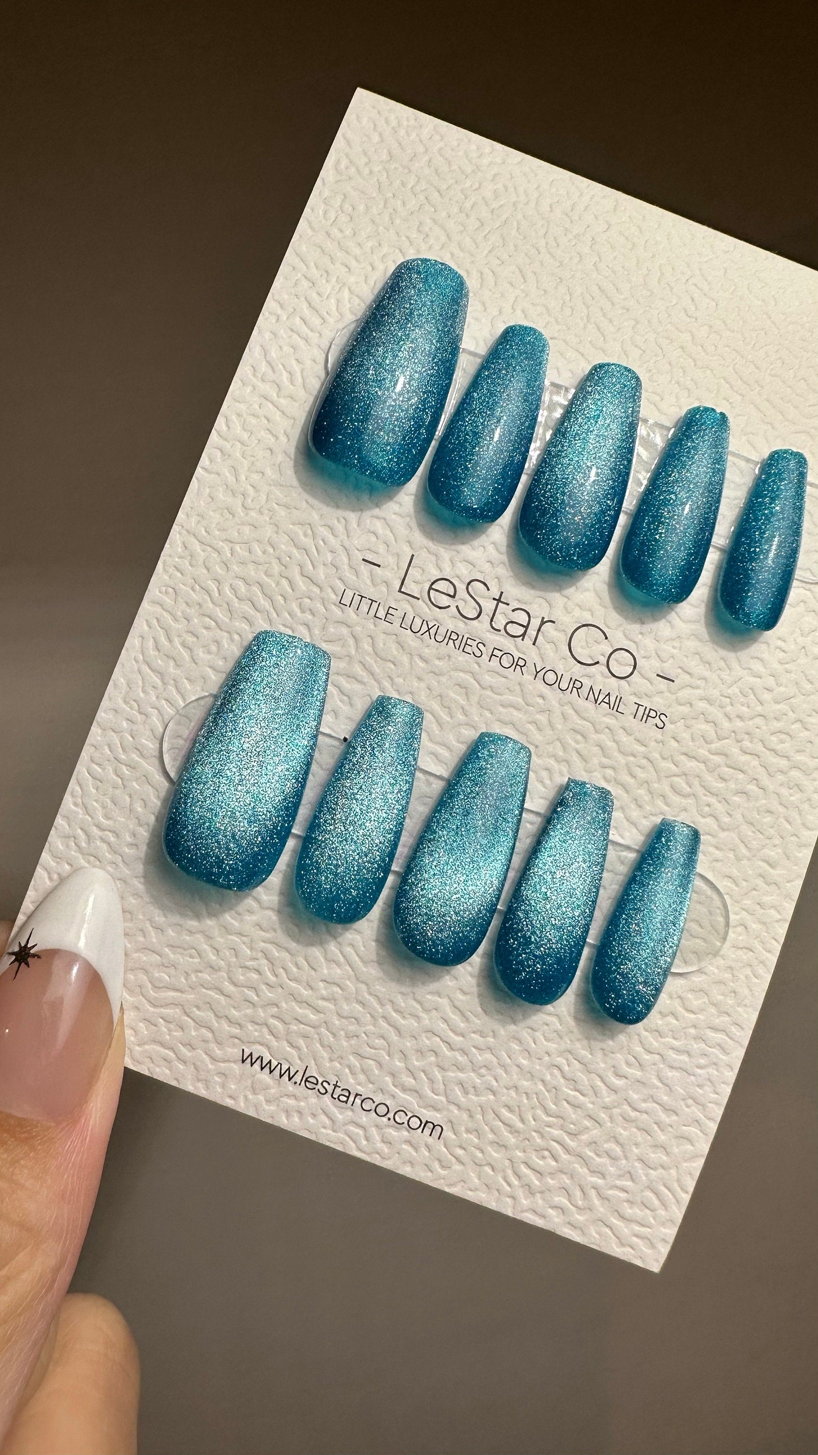 Reusable Teal Blue Cat eye | Nails Premium Press on Nails Gel Manicure | Fake Nails | Handmade | Lestarco faux nails TMR513