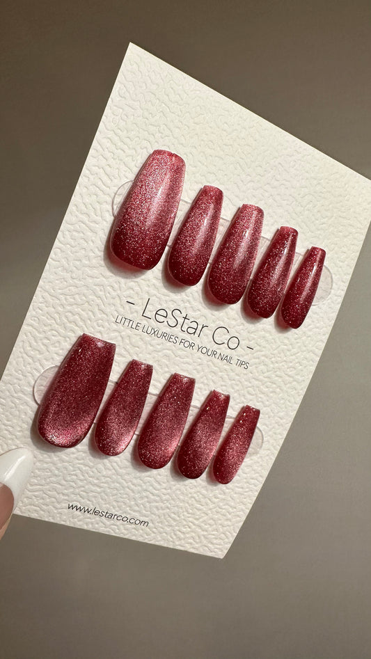 Reusable Wine Red Cat eye | Nails Premium Press on Nails Gel Manicure | Fake Nails | Handmade | Lestarco faux nails TMR515