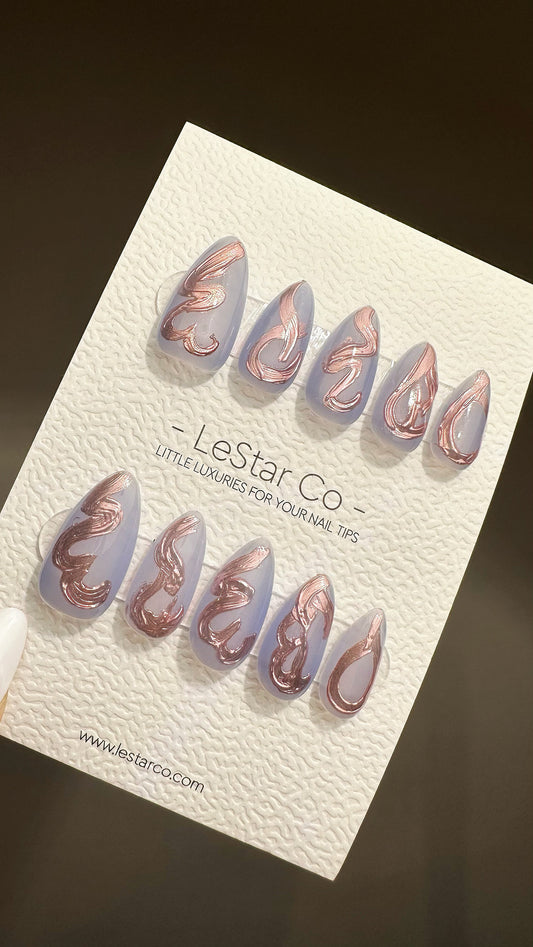 Reusable Copper Cascade | Nails Premium Press on Nails Gel Manicure | Fake Nails | Handmade | Lestarco faux nails QN519